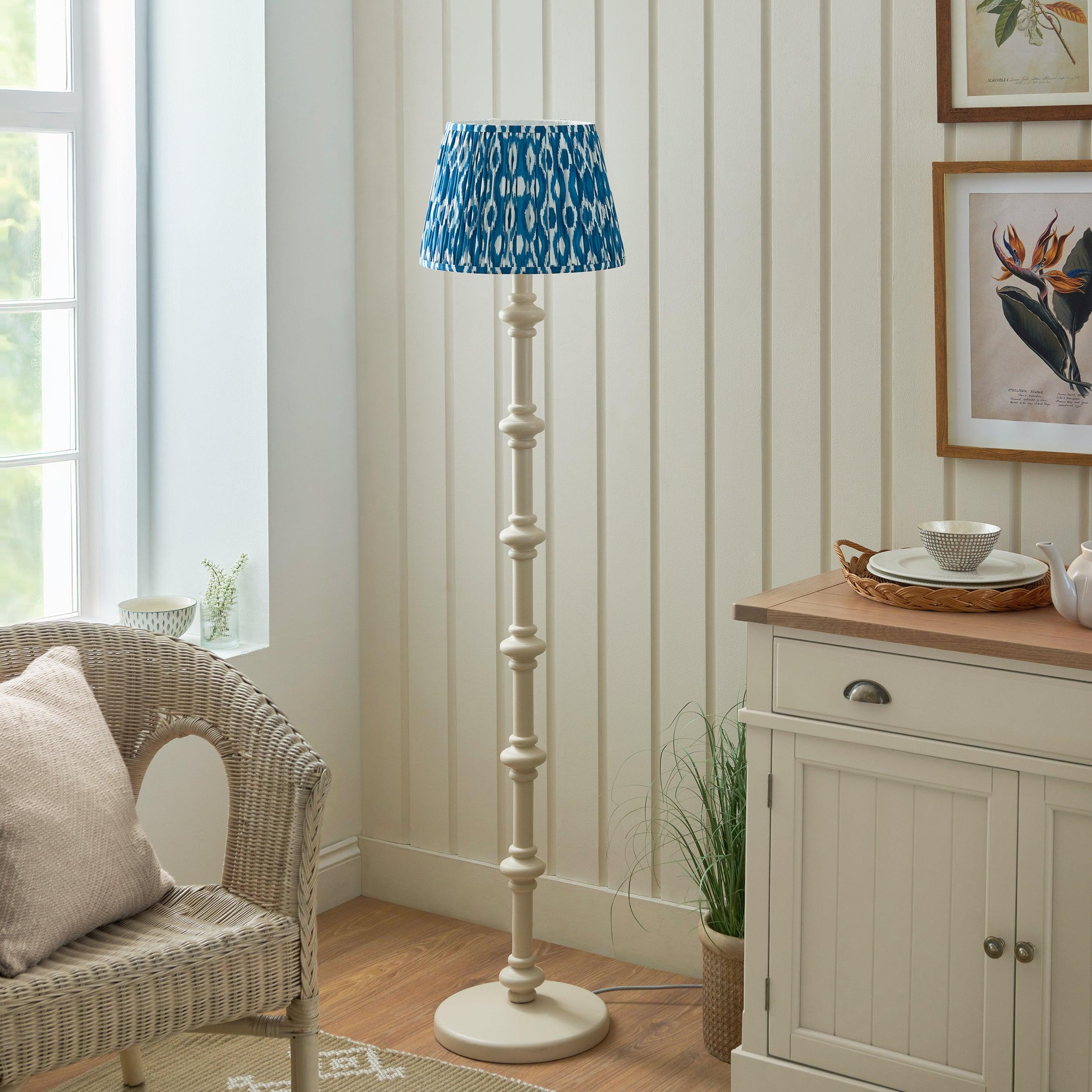 Carnaby White Floor Lamp & Ikat 35cm Marlin Blue Shade