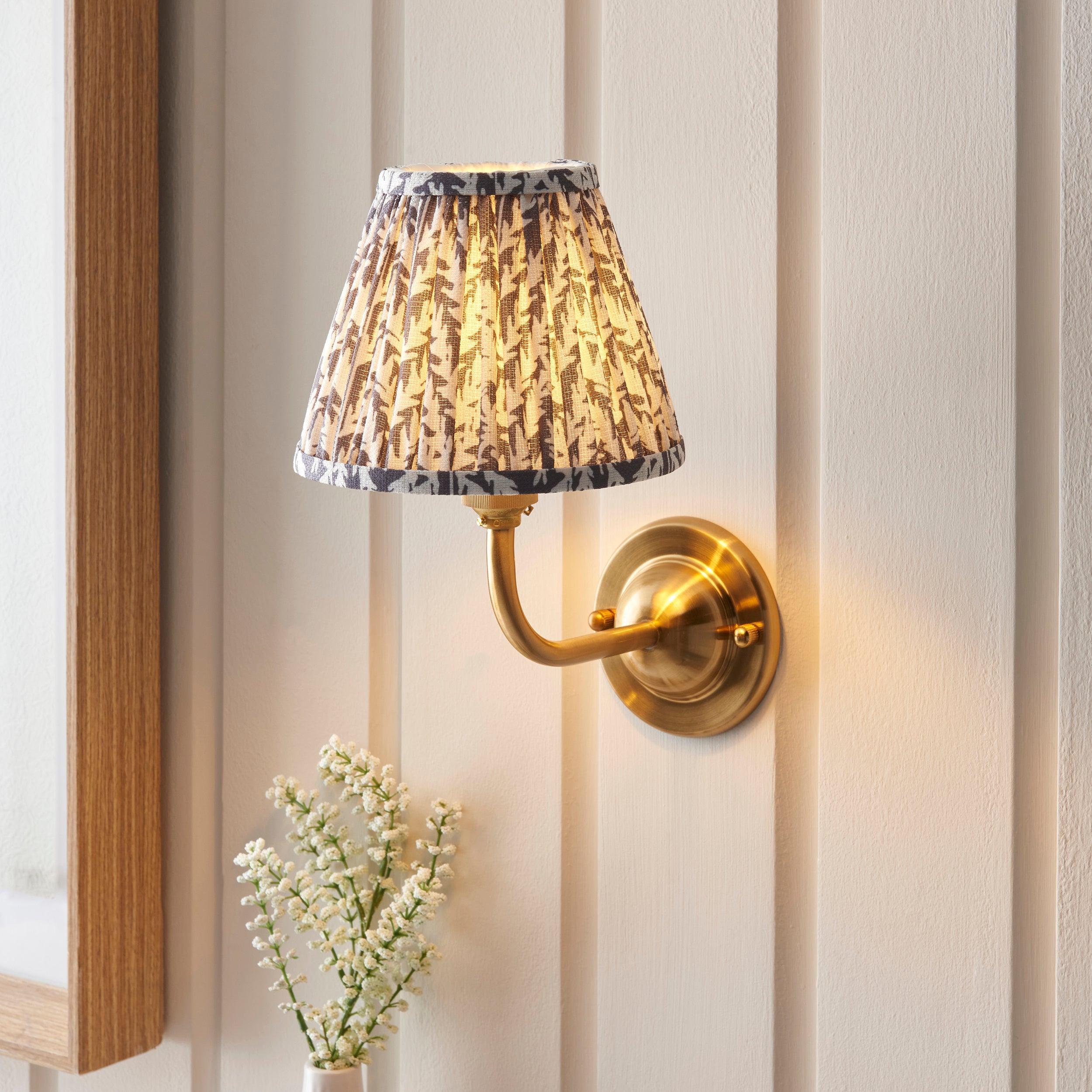 Dome Arc Brass Wall Light & Leaf 16cm Pearl Grey Shade