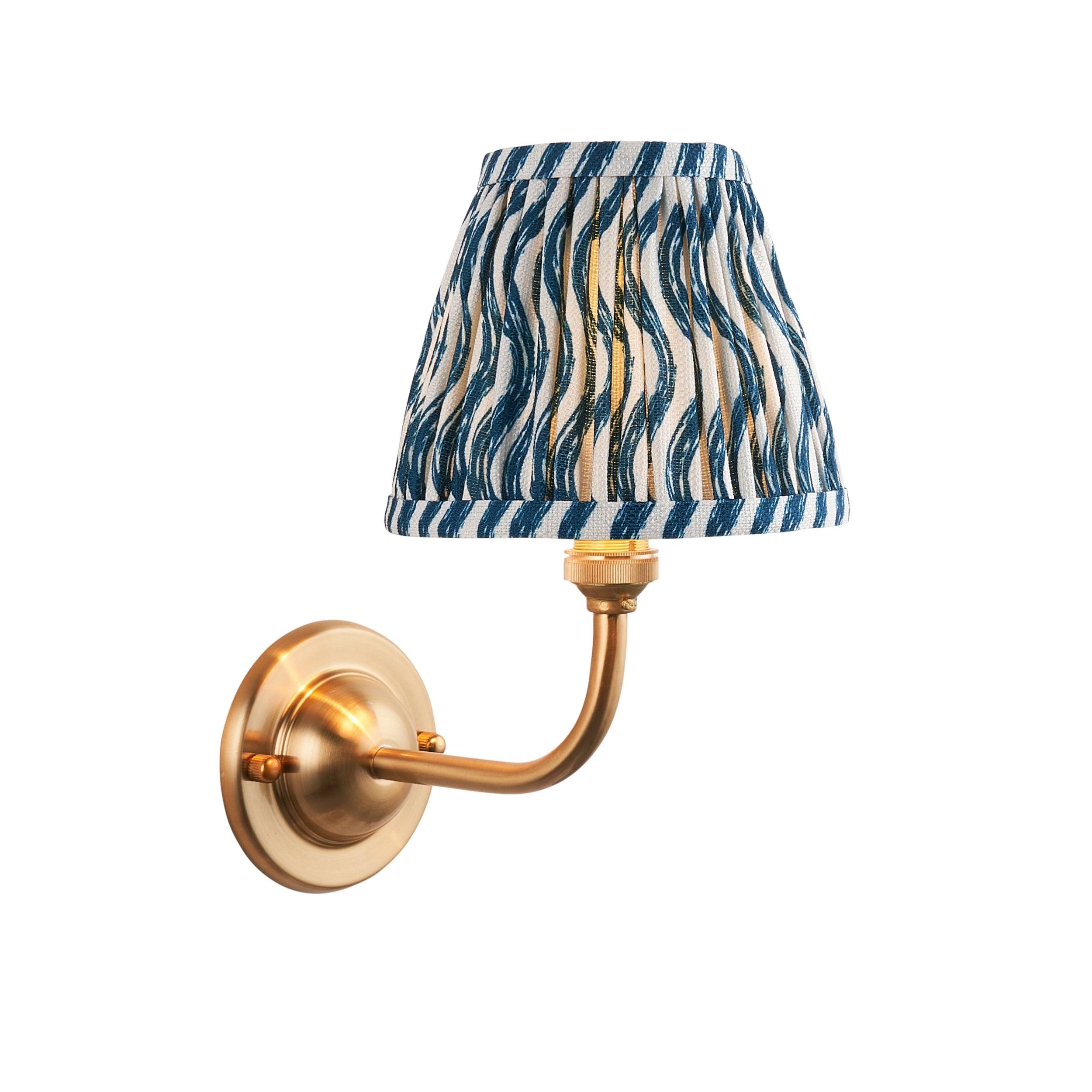 Dome Arc Brass Wall Light & Ripple 16cm Marlin Blue Shade