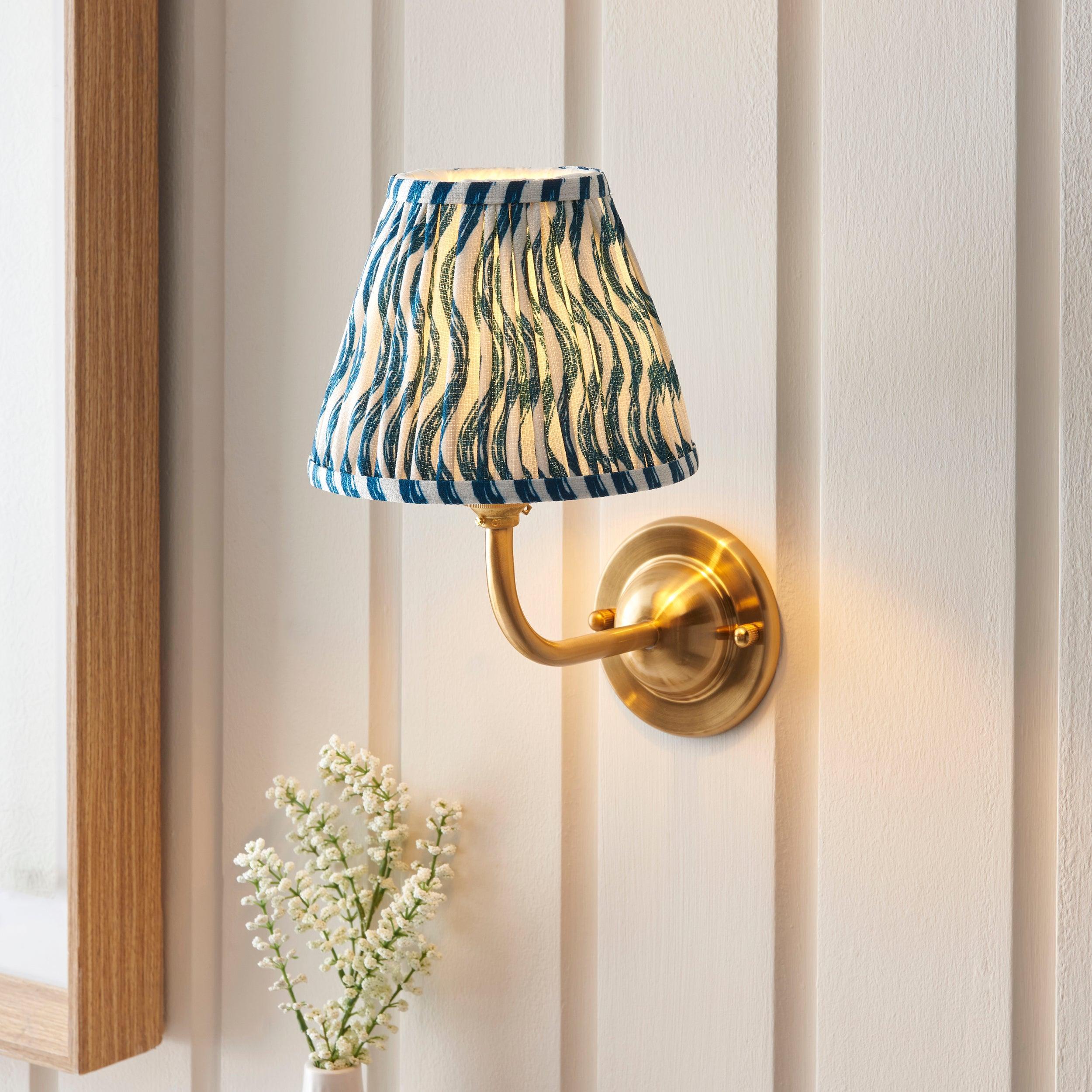 Dome Arc Brass Wall Light & Ripple 16cm Marlin Blue Shade