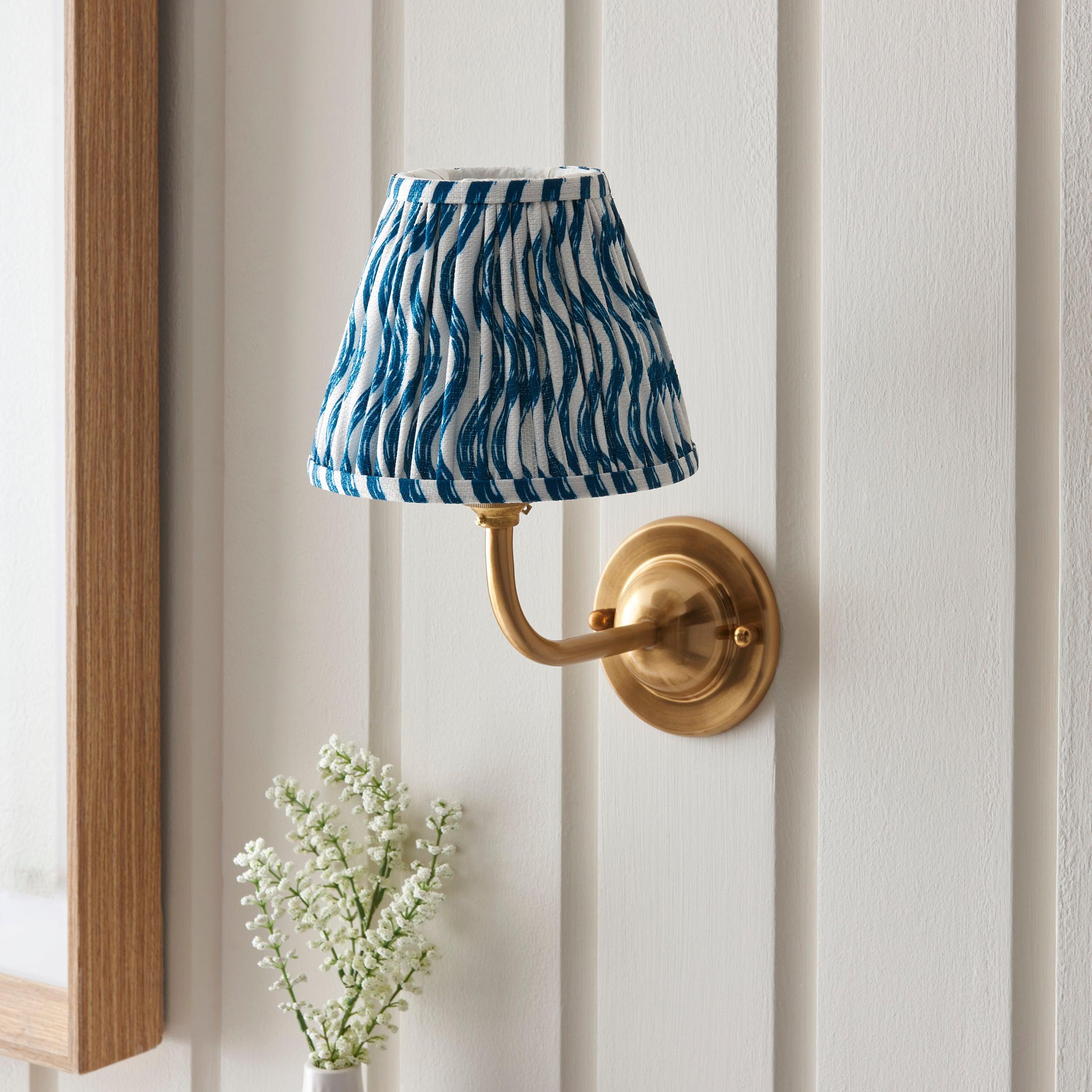 Dome Arc Brass Wall Light & Ripple 16cm Marlin Blue Shade
