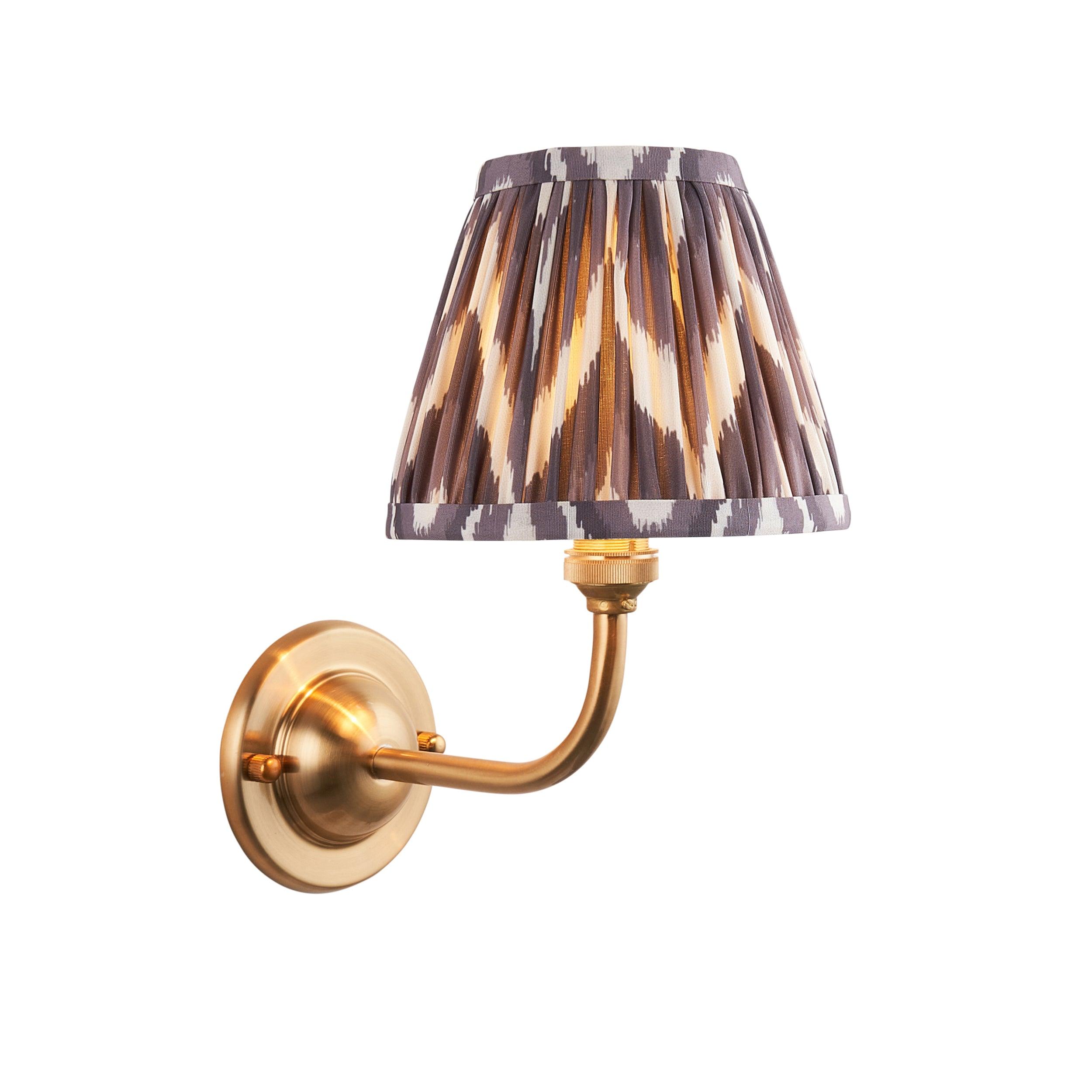 Dome Arc Brass Wall Light & Zigzag 16cm Pearl Grey Shade