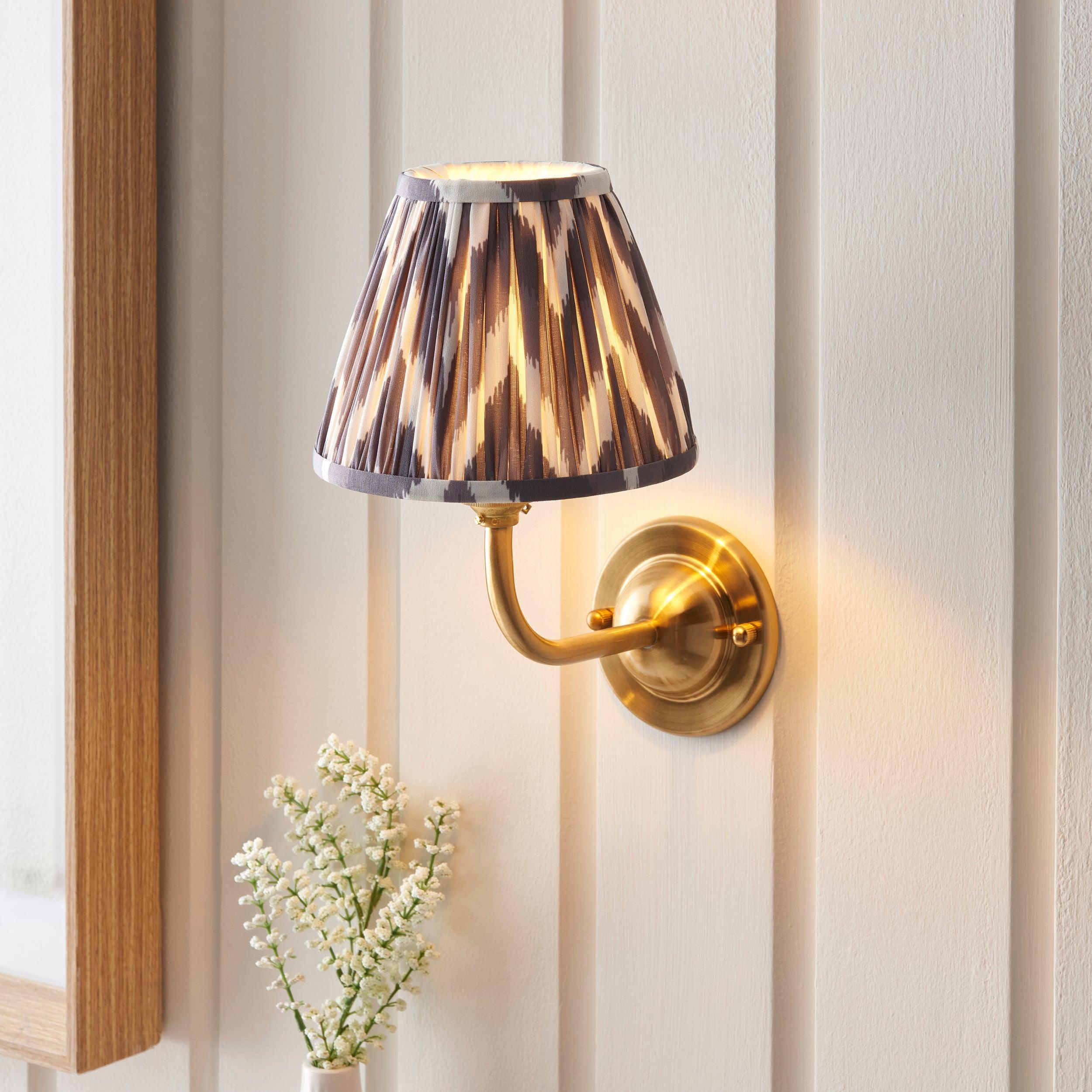Dome Arc Brass Wall Light & Zigzag 16cm Pearl Grey Shade