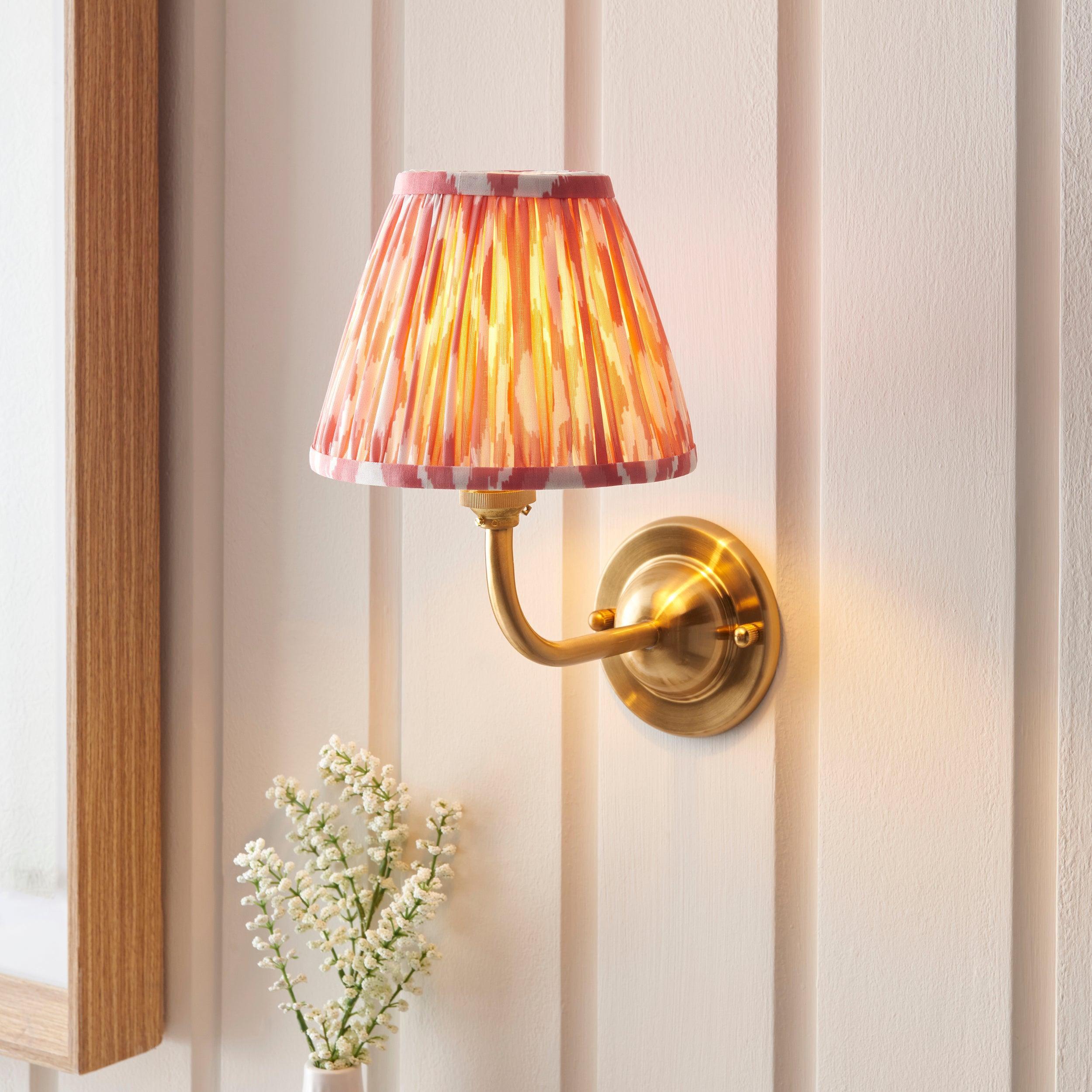 Dome Arc Brass Wall Light & Ikat 16cm Coral Pink Shade