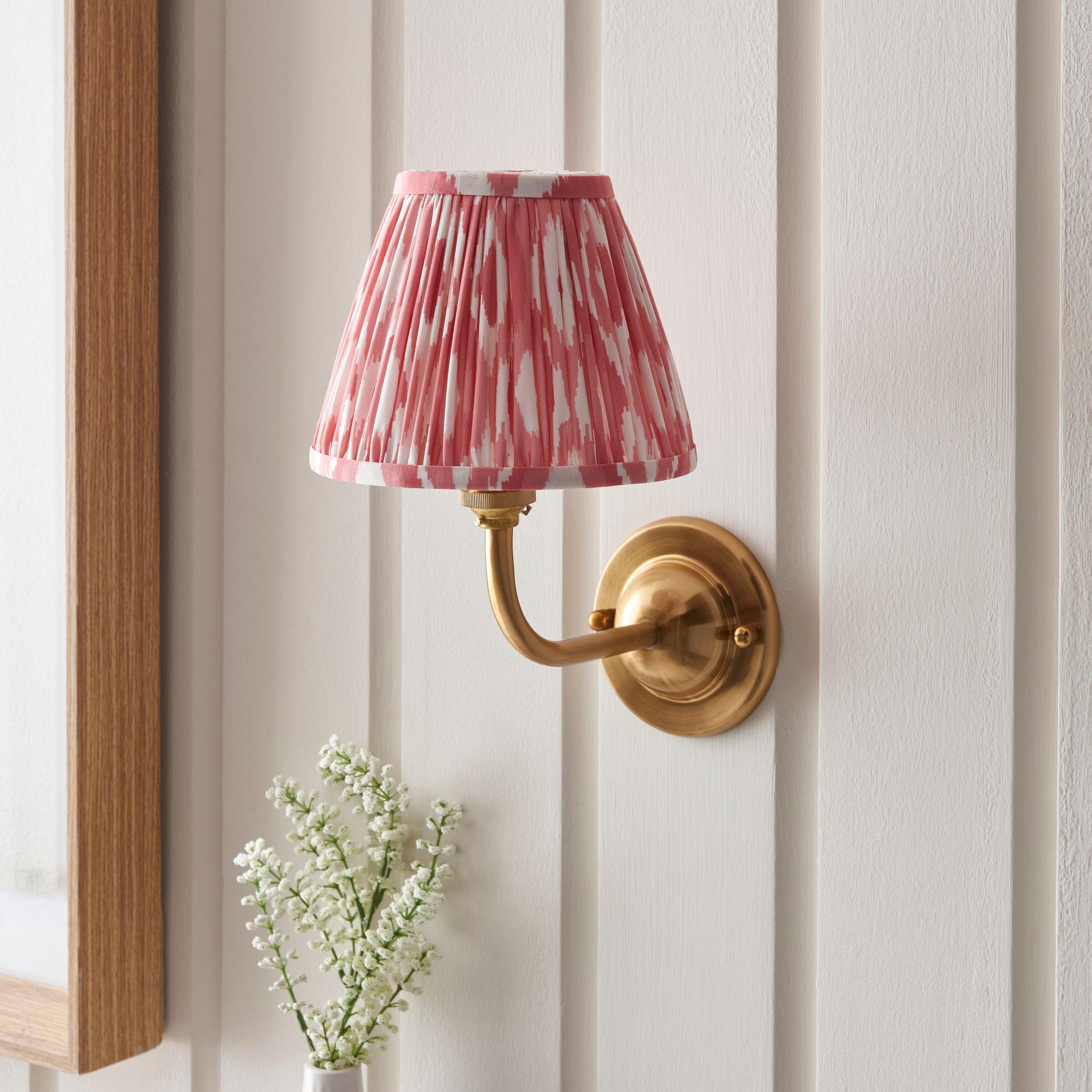 Dome Arc Brass Wall Light & Ikat 16cm Coral Pink Shade