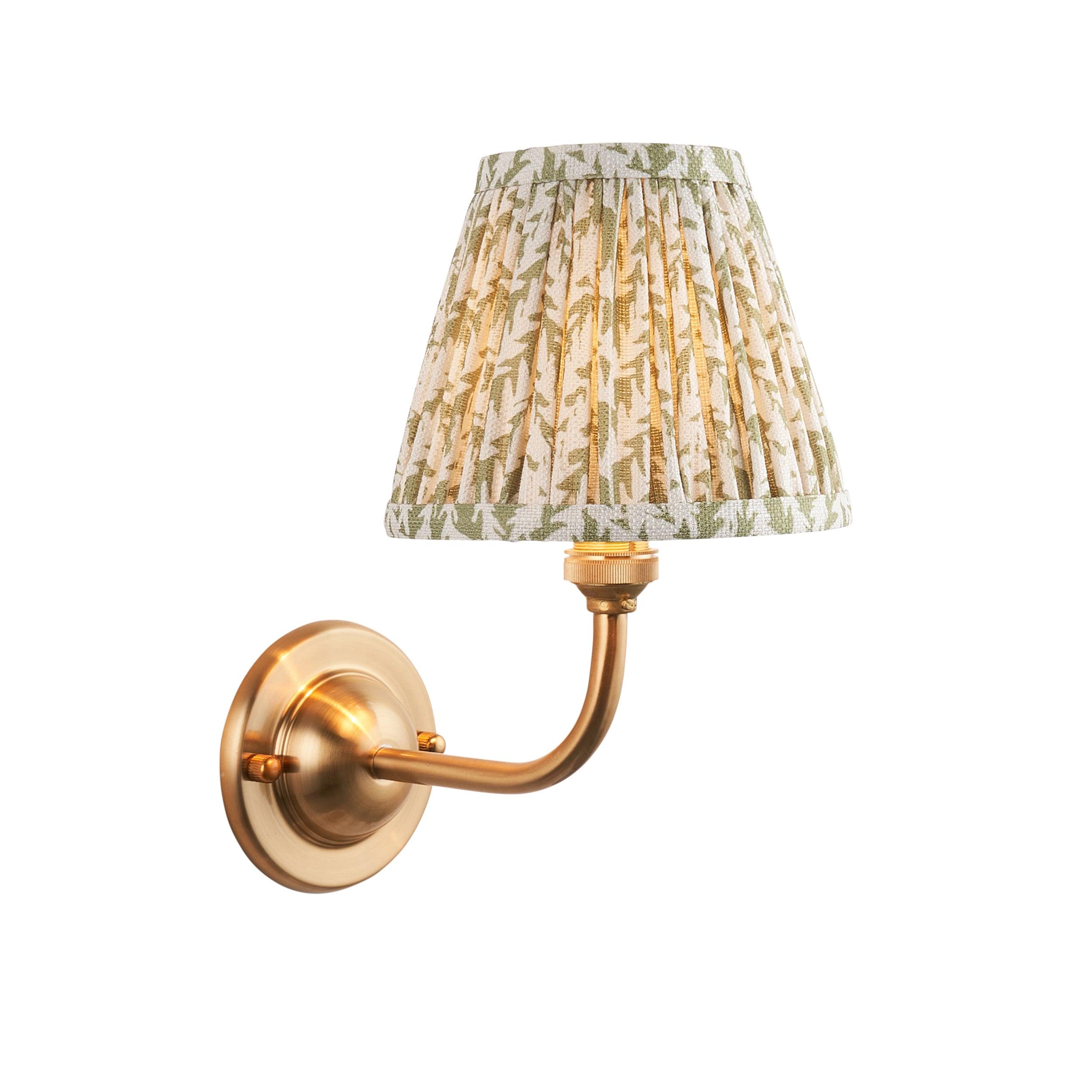 Dome Arc Brass Wall Light & Leaf 16cm Herb Garden Green Shade