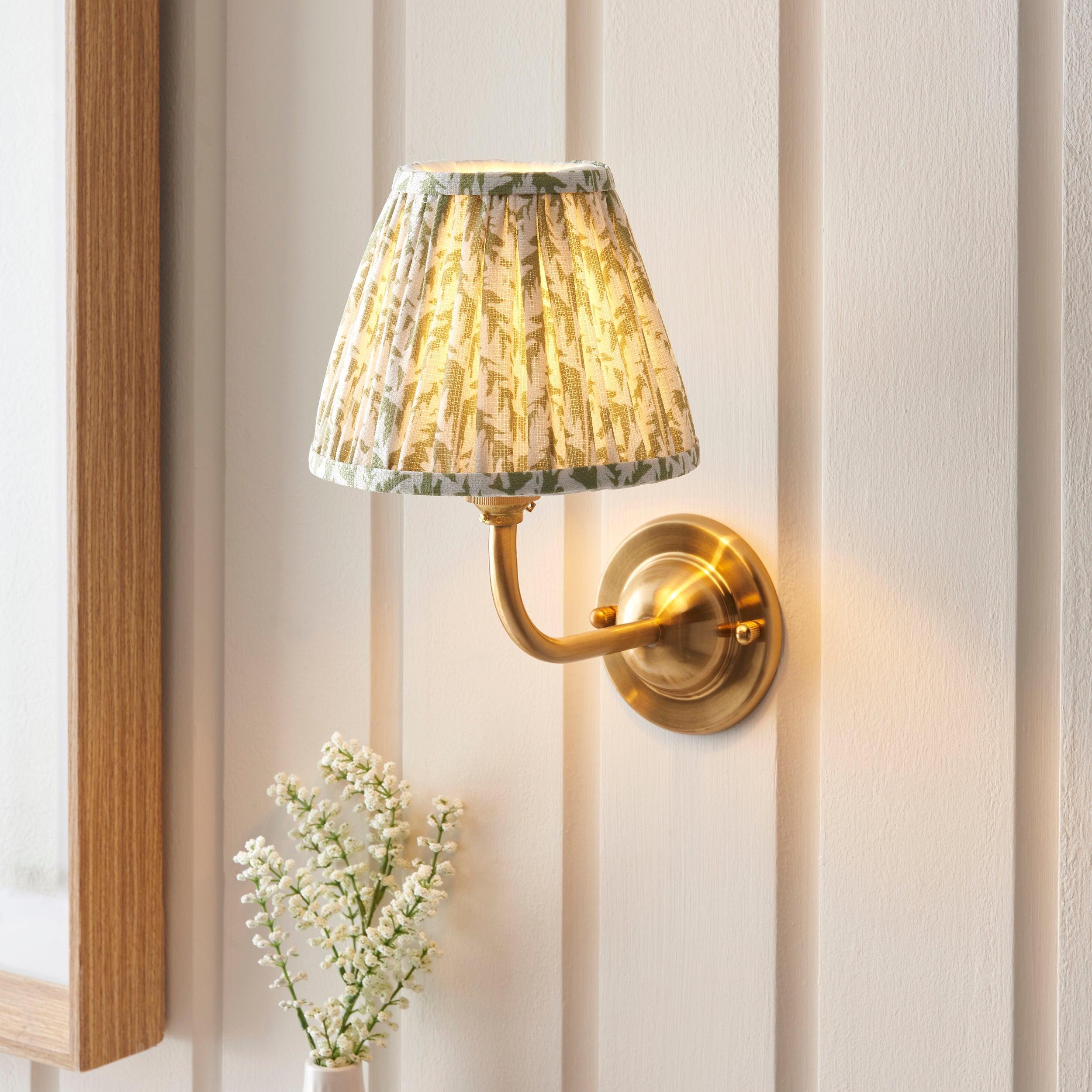 Dome Arc Brass Wall Light & Leaf 16cm Herb Garden Green Shade