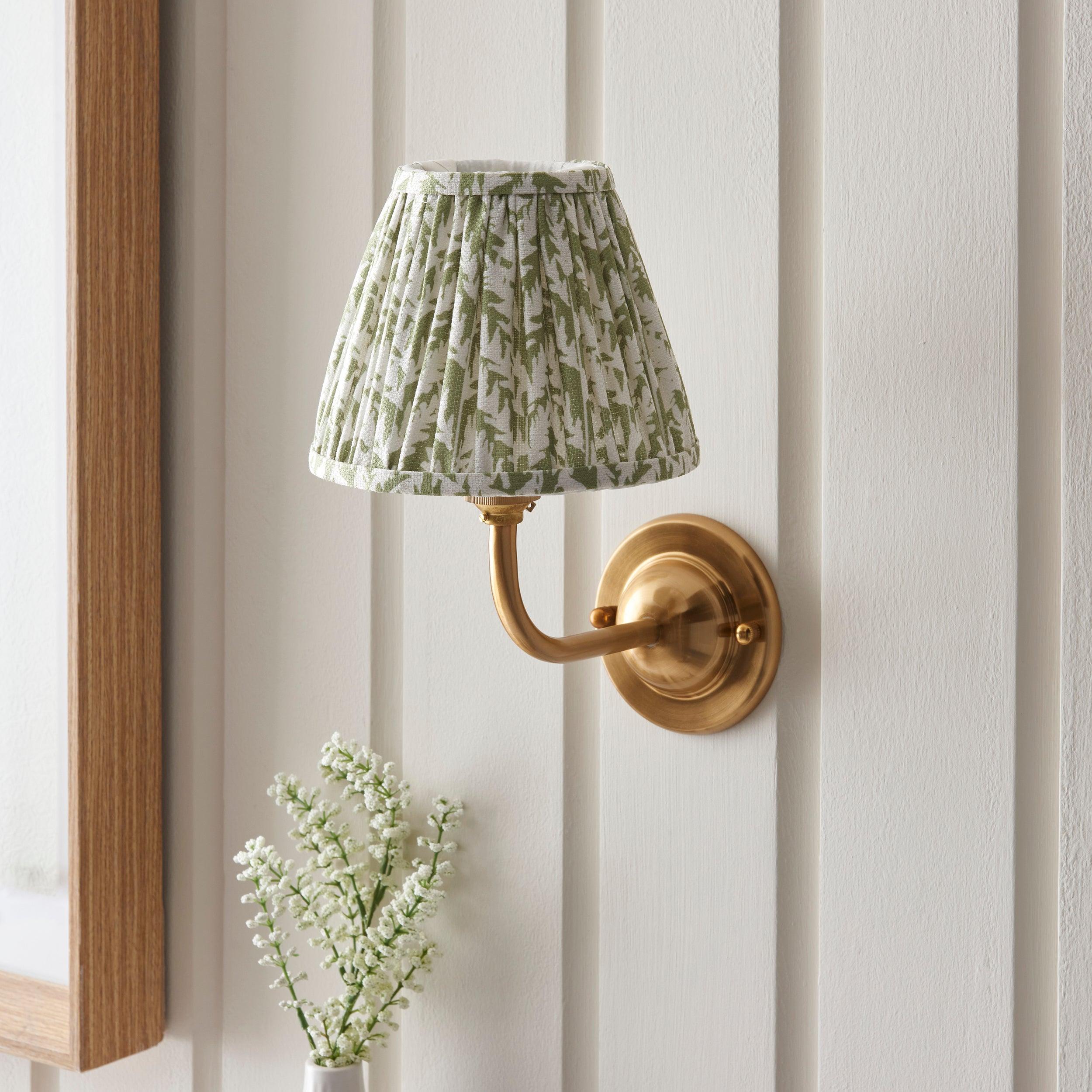 Dome Arc Brass Wall Light & Leaf 16cm Herb Garden Green Shade