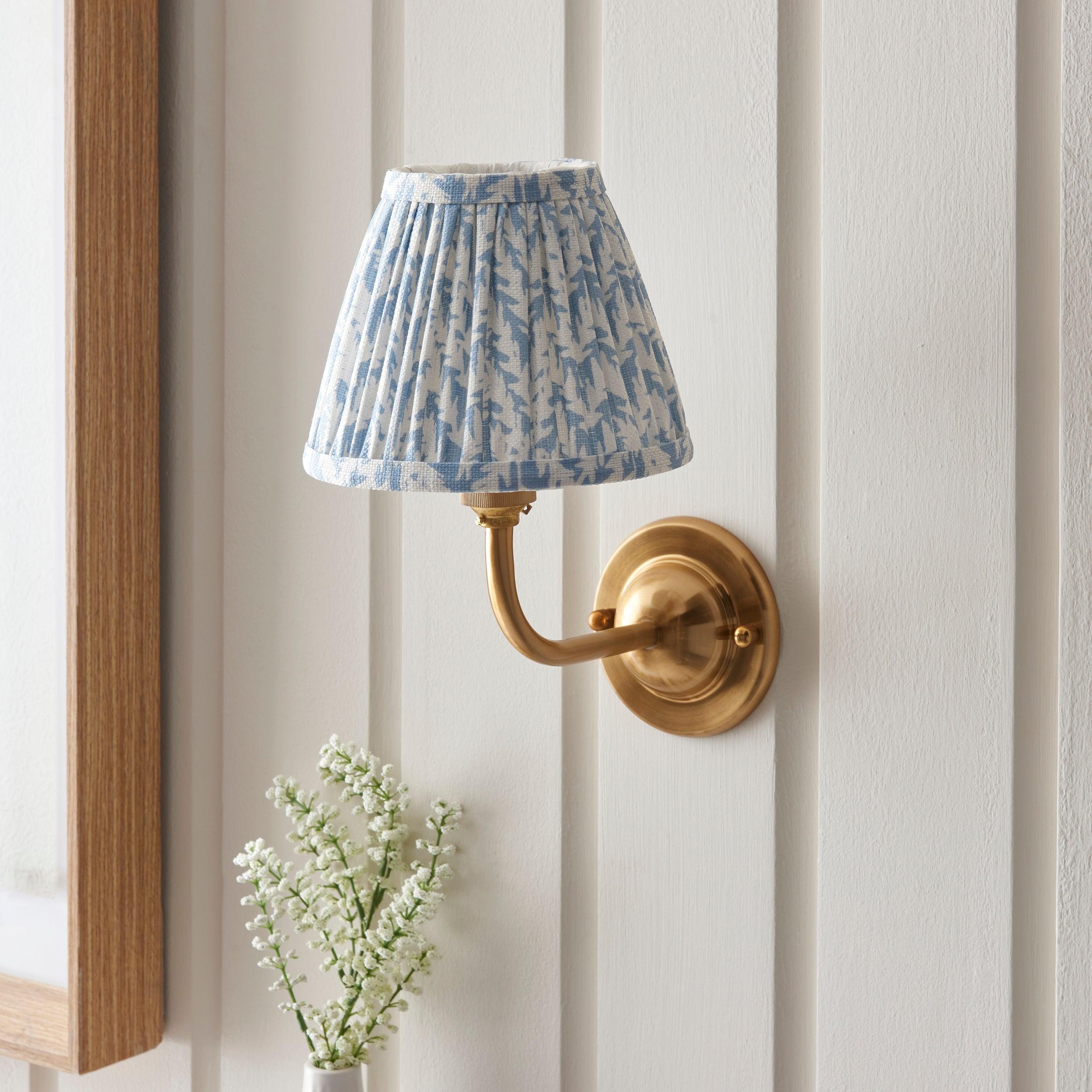 Dome Arc Brass Wall Light & Leaf 16cm Shell Bay Blue Shade