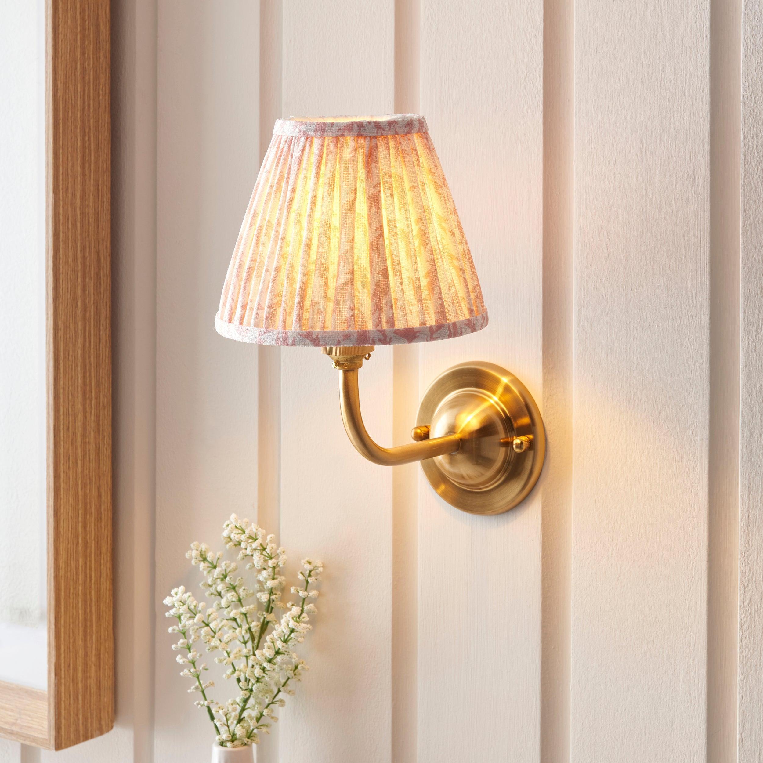 Dome Arc Brass Wall Light & Leaf 16cm Peachy keen Shade