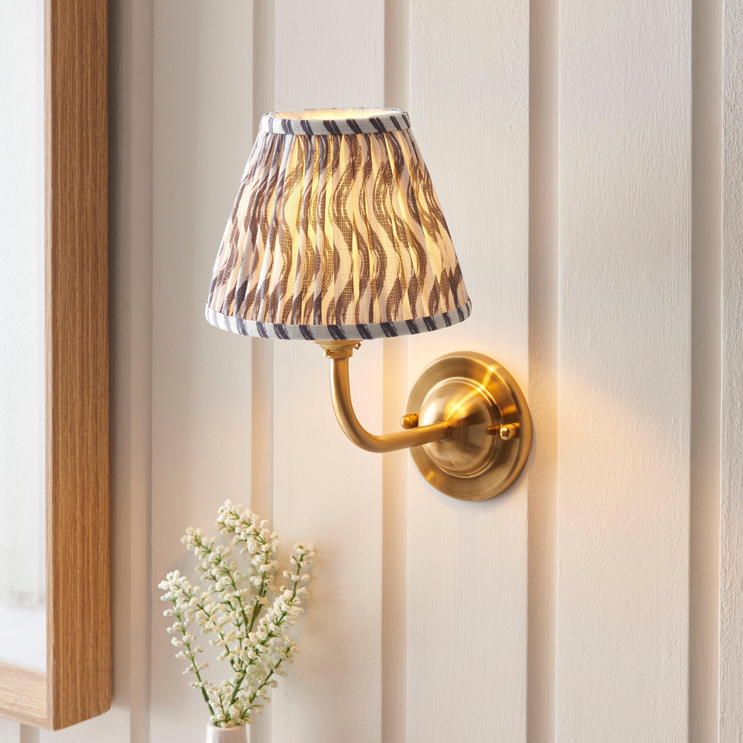 Dome Arc Brass Wall Light & Ripple 16cm Pearl Grey Shade
