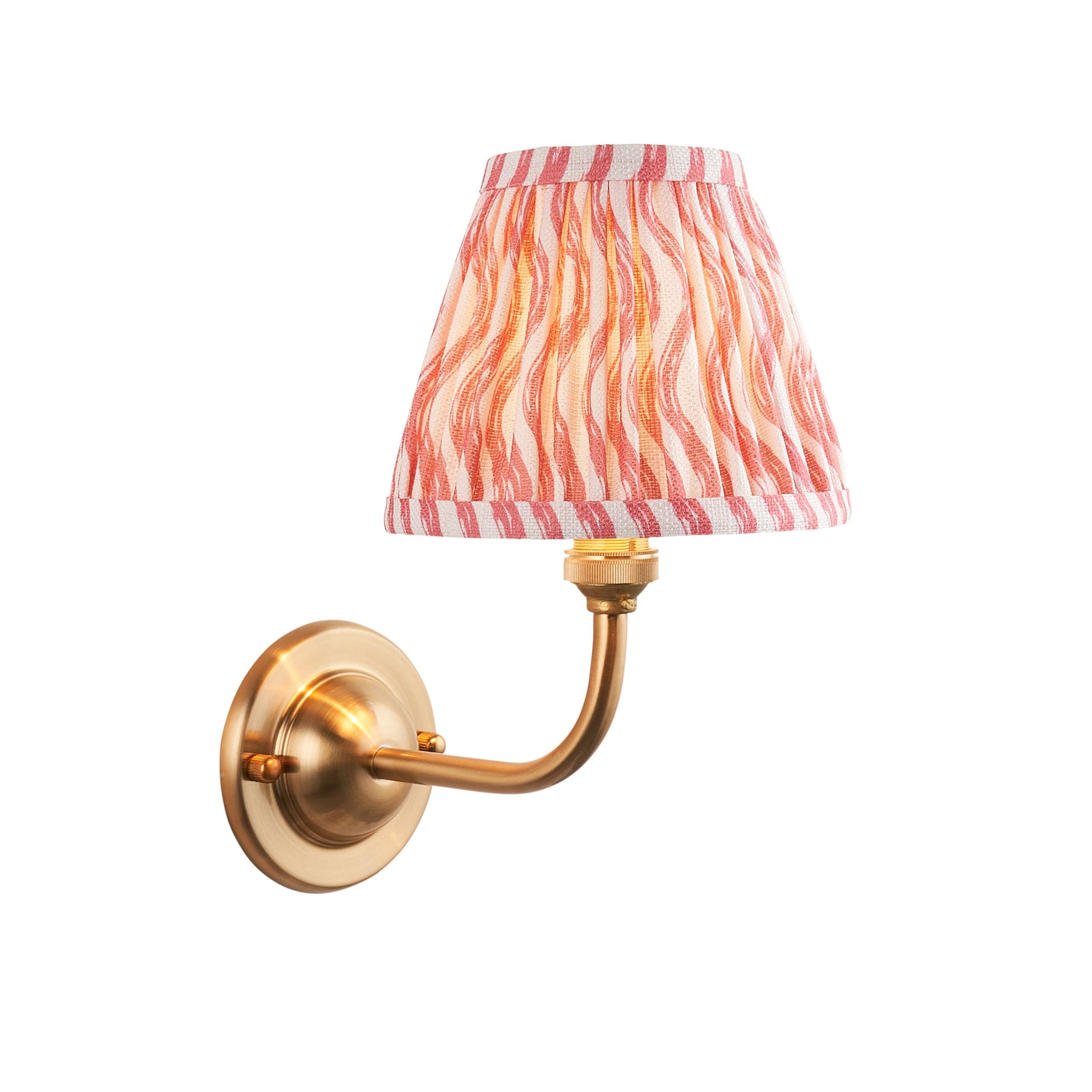 Dome Arc Brass Wall Light & Ripple 16cm Coral Pink Shade