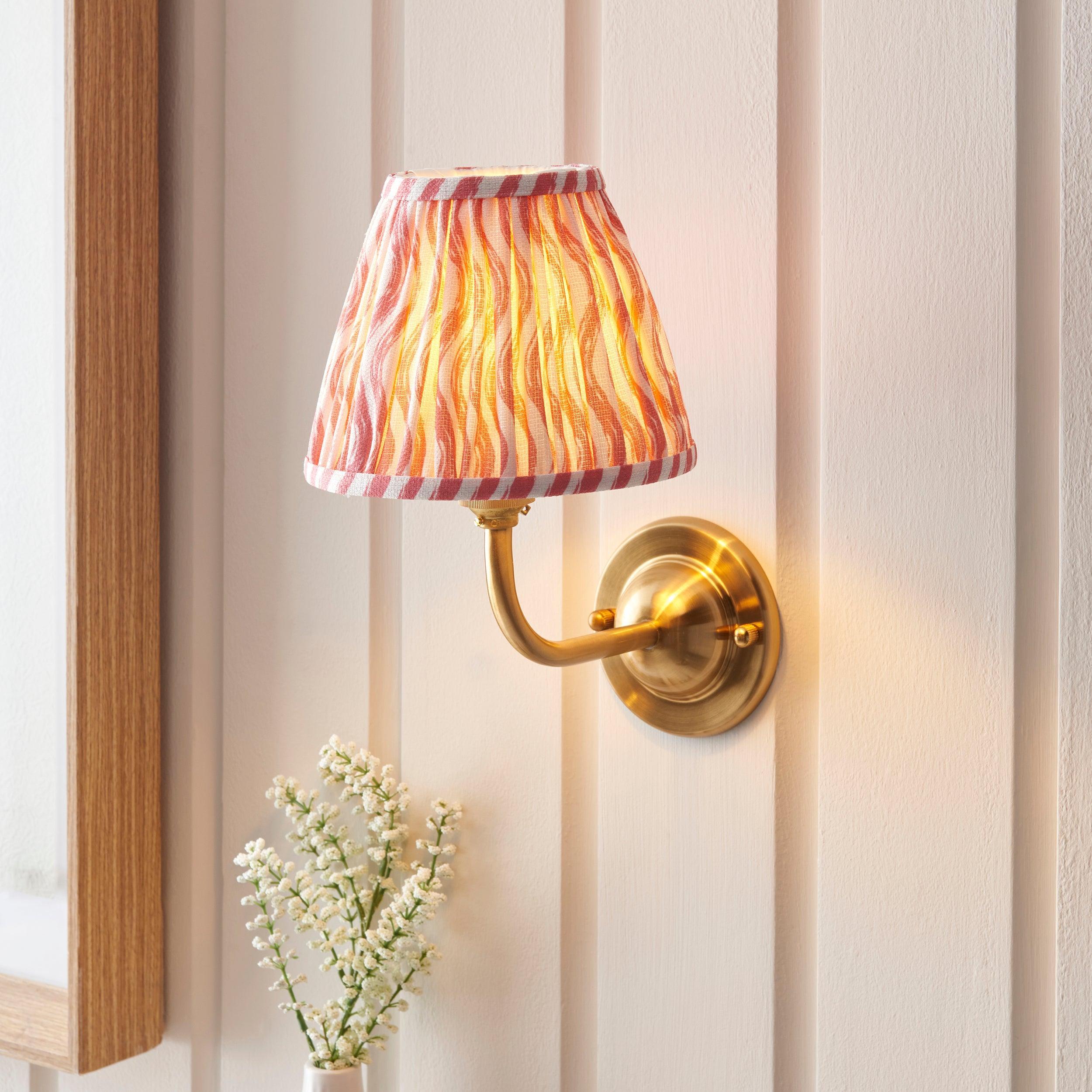 Dome Arc Brass Wall Light & Ripple 16cm Coral Pink Shade