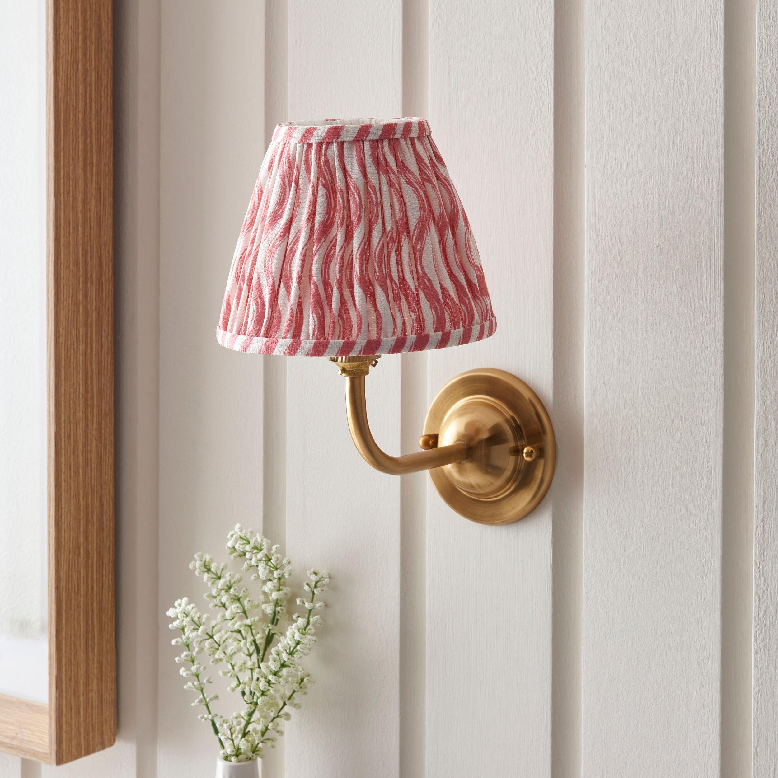 Dome Arc Brass Wall Light & Ripple 16cm Coral Pink Shade