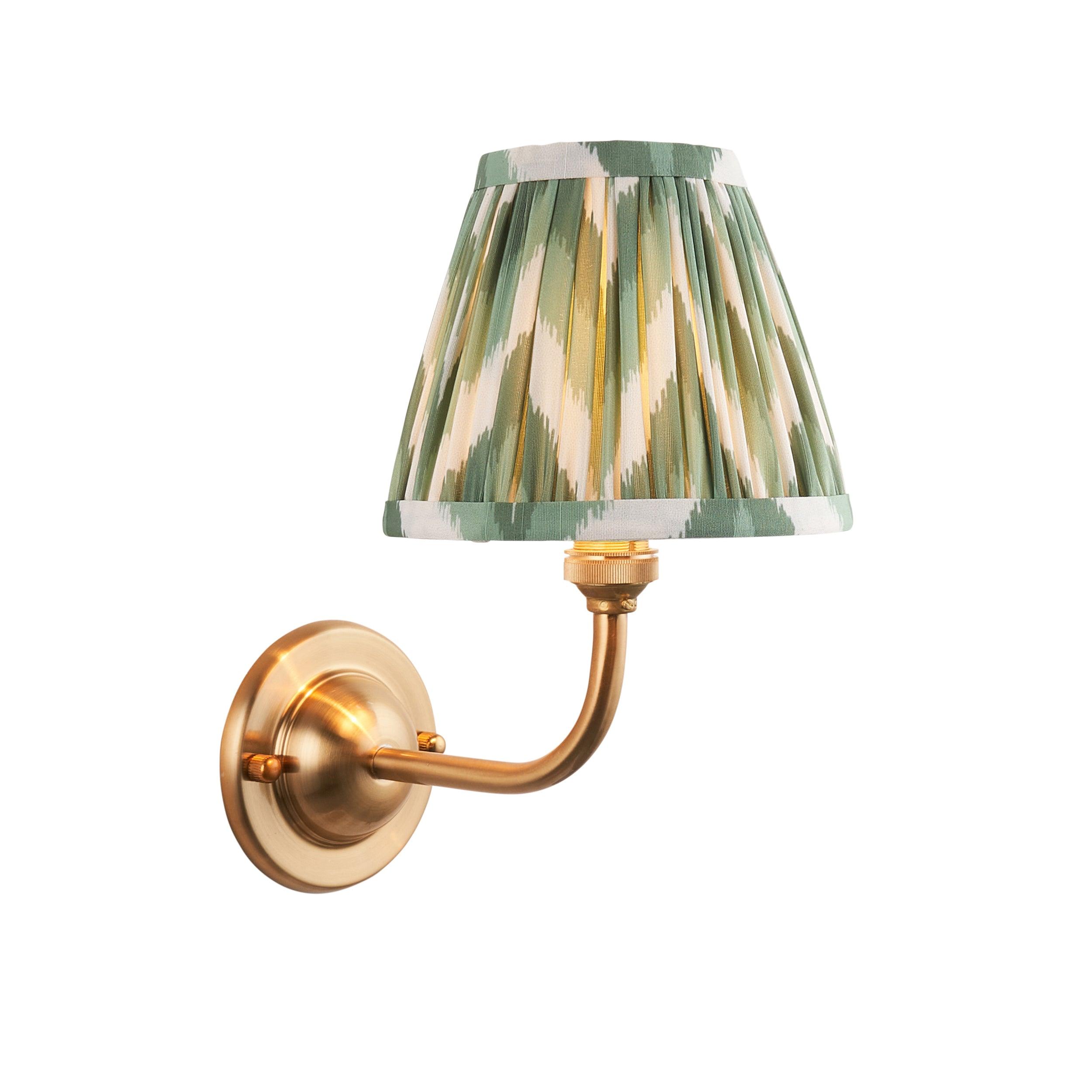 Dome Arc Brass Wall Light & Zigzag 16cm Cotswold Green Shade