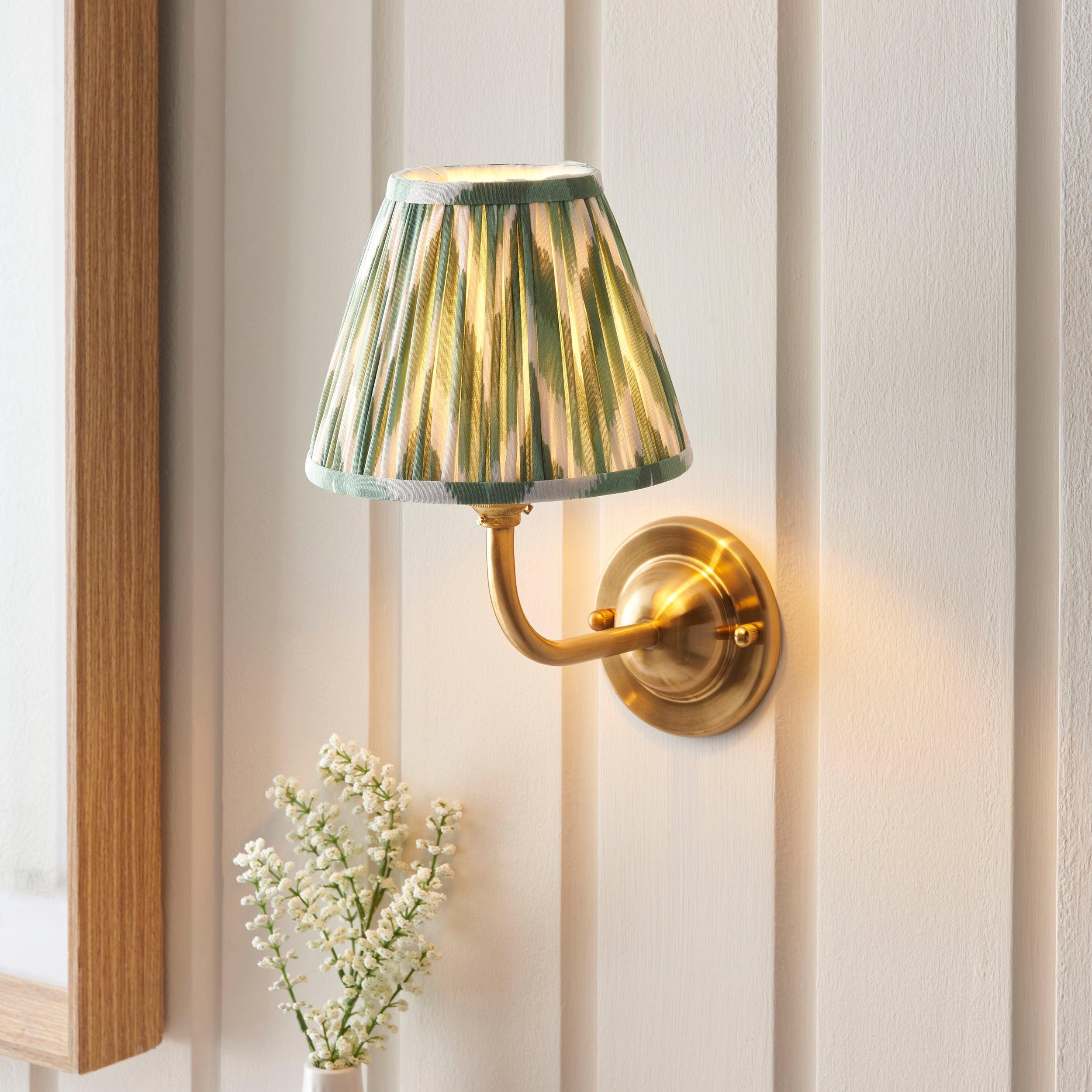 Dome Arc Brass Wall Light & Zigzag 16cm Cotswold Green Shade