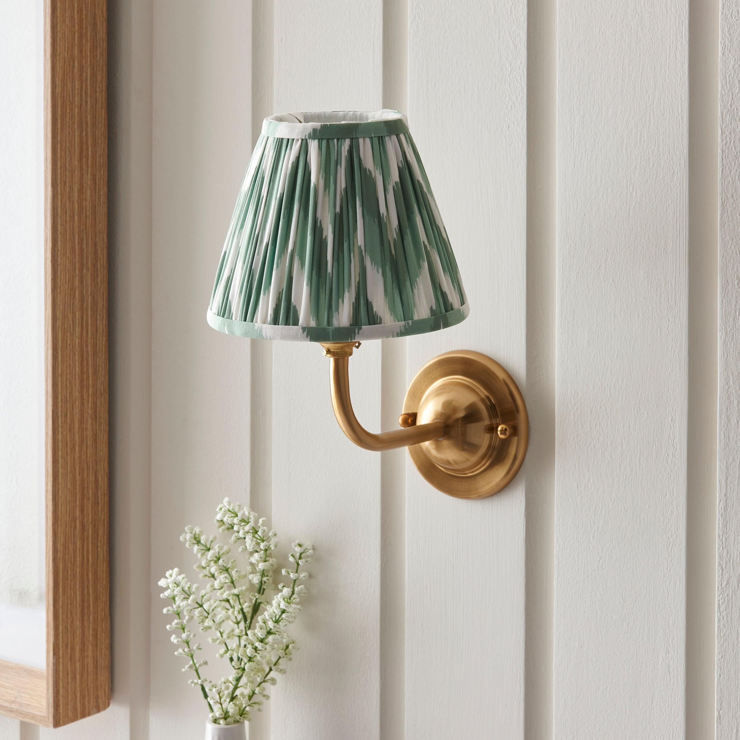 Dome Arc Brass Wall Light & Zigzag 16cm Cotswold Green Shade