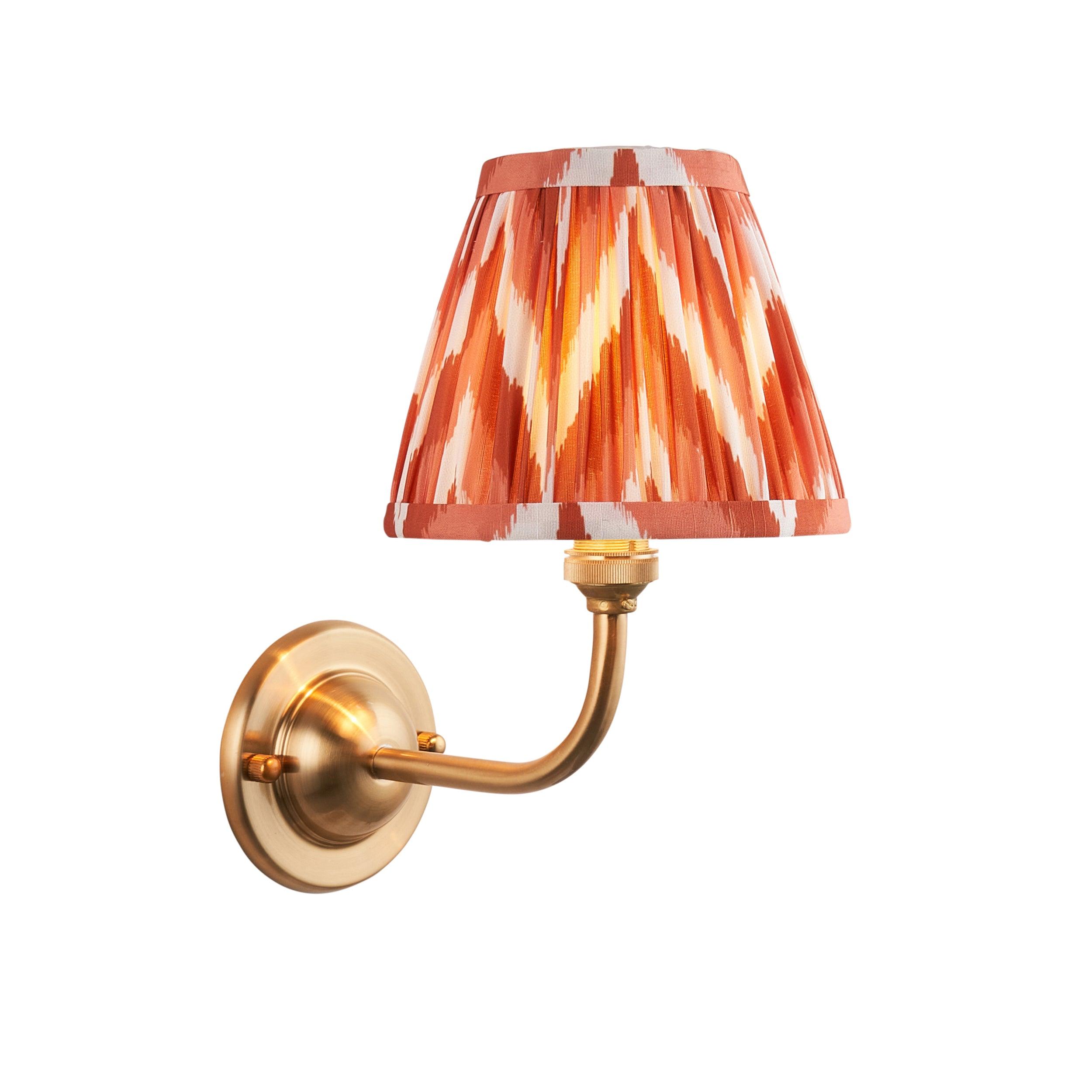 Dome Arc Brass Wall Light & Zigzag 16cm Apricot Orange Shade