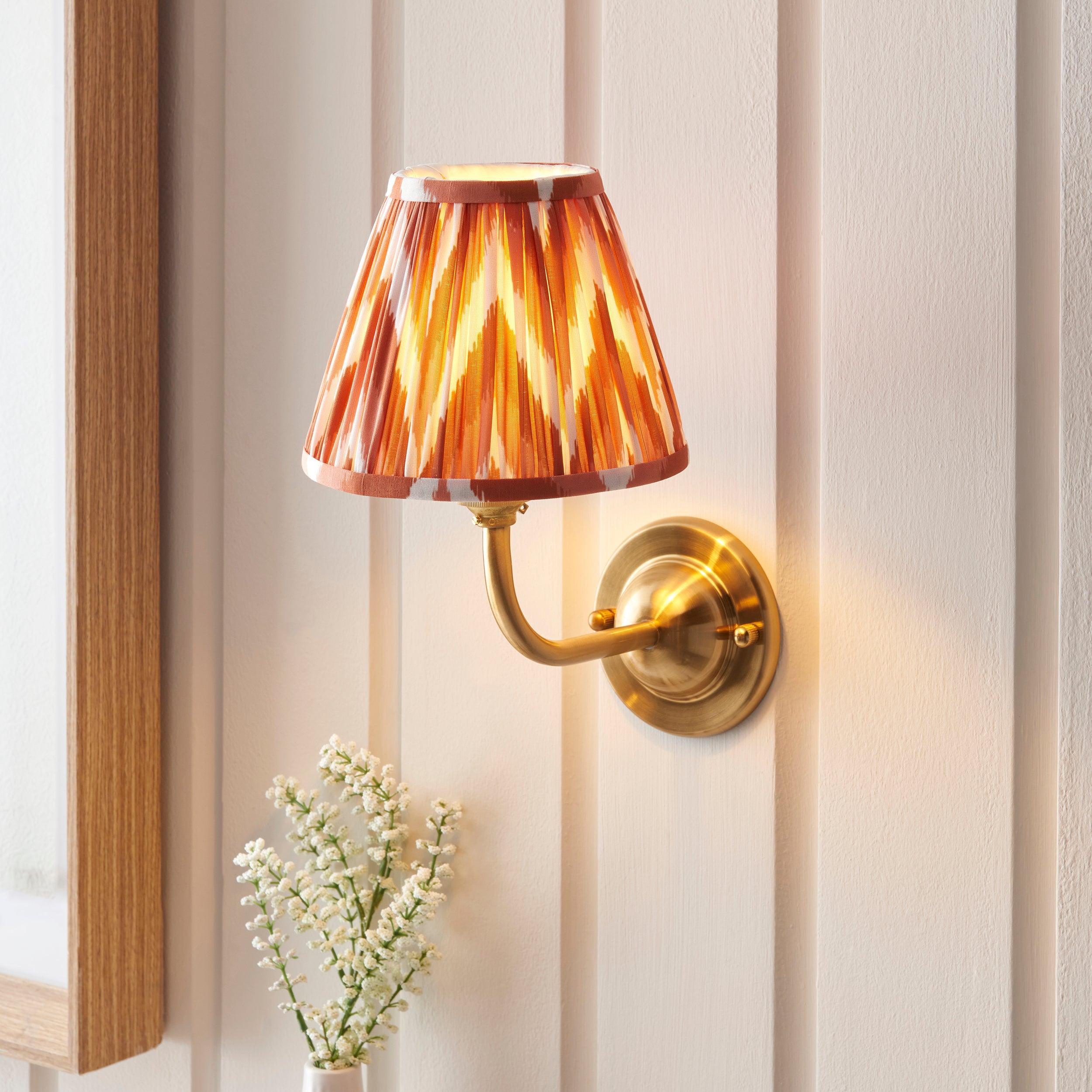 Dome Arc Brass Wall Light & Zigzag 16cm Apricot Orange Shade