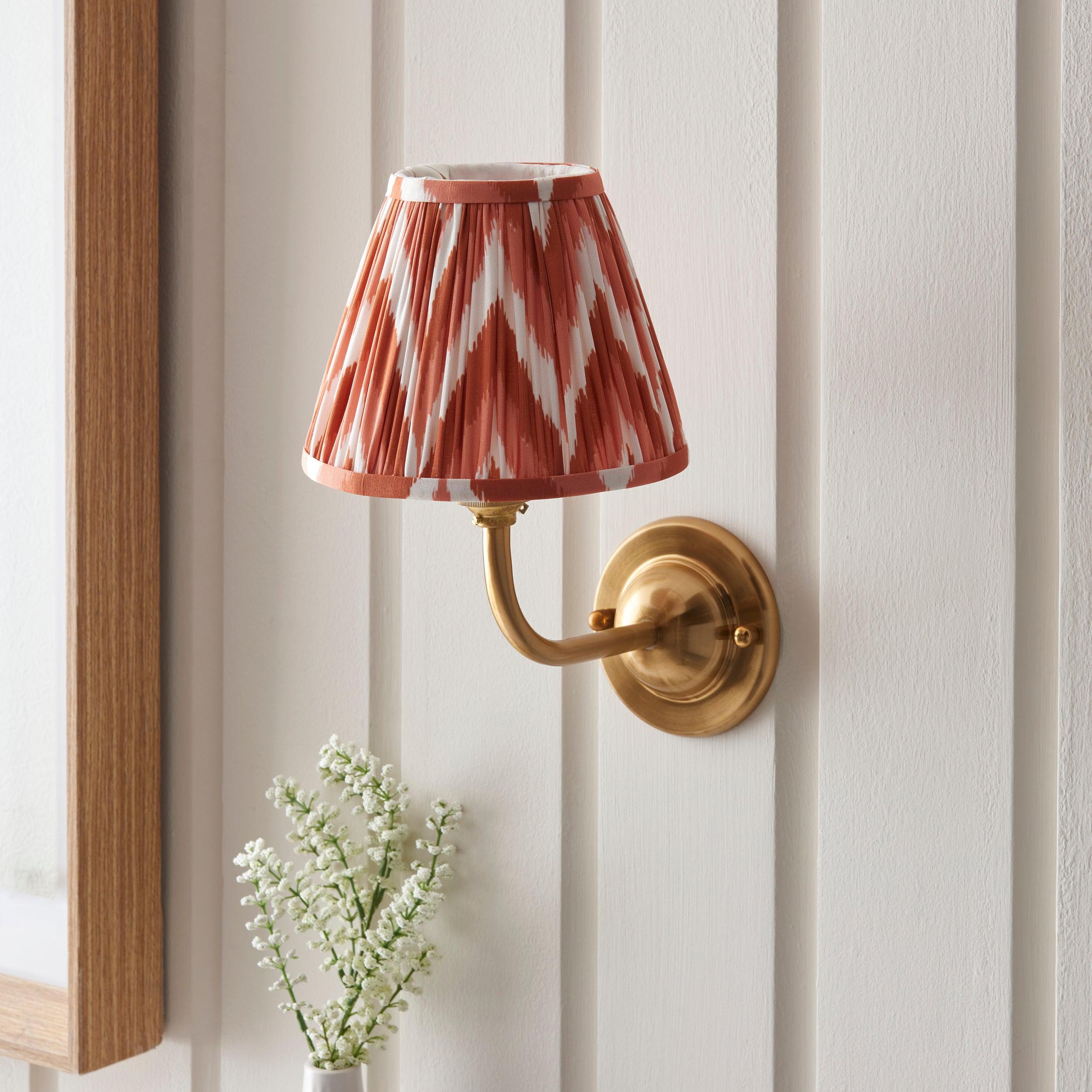 Dome Arc Brass Wall Light & Zigzag 16cm Apricot Orange Shade