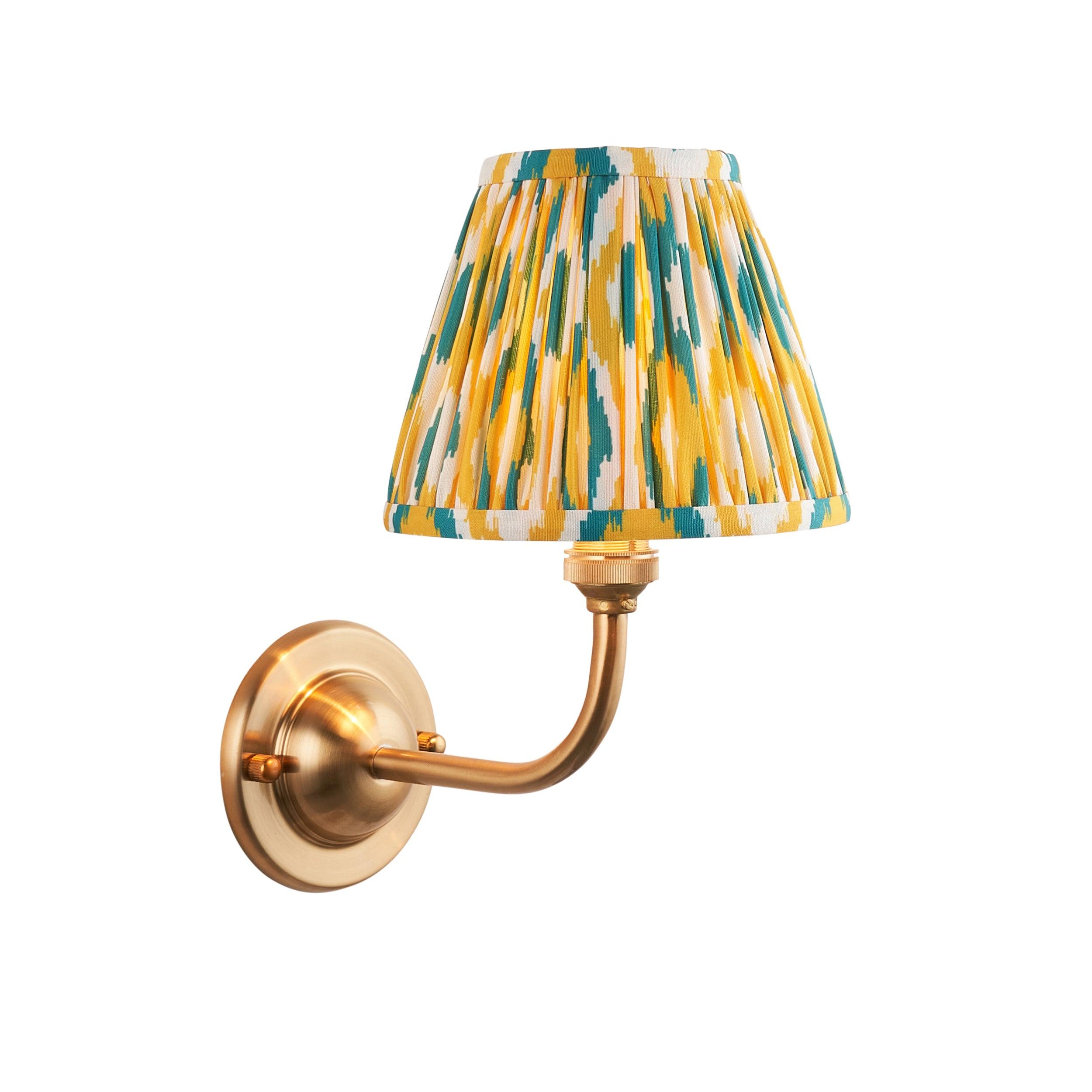 Dome Arc Brass Wall Light & Ikat 16cm Yellow & Jade Shade