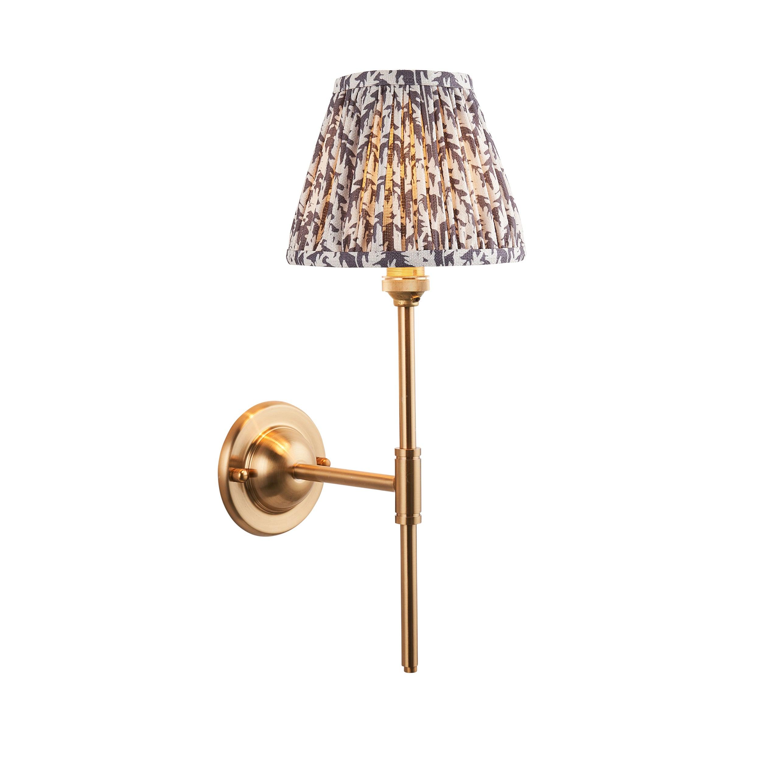 Dome T Bar Brass Wall Light & Leaf 16cm Pearl Grey Shade