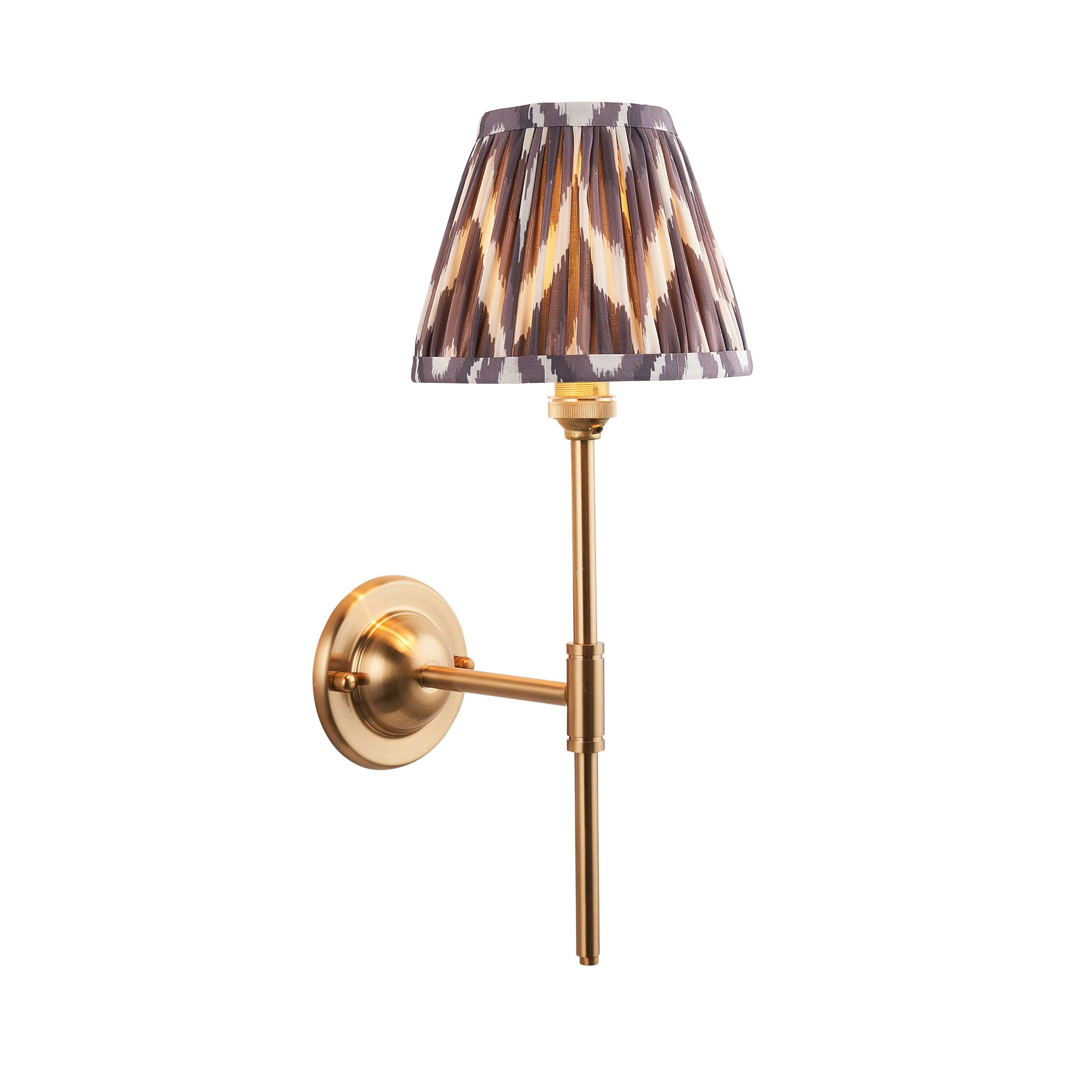 Dome T Bar Brass Wall Light & Zigzag 16cm Pearl Grey Shade