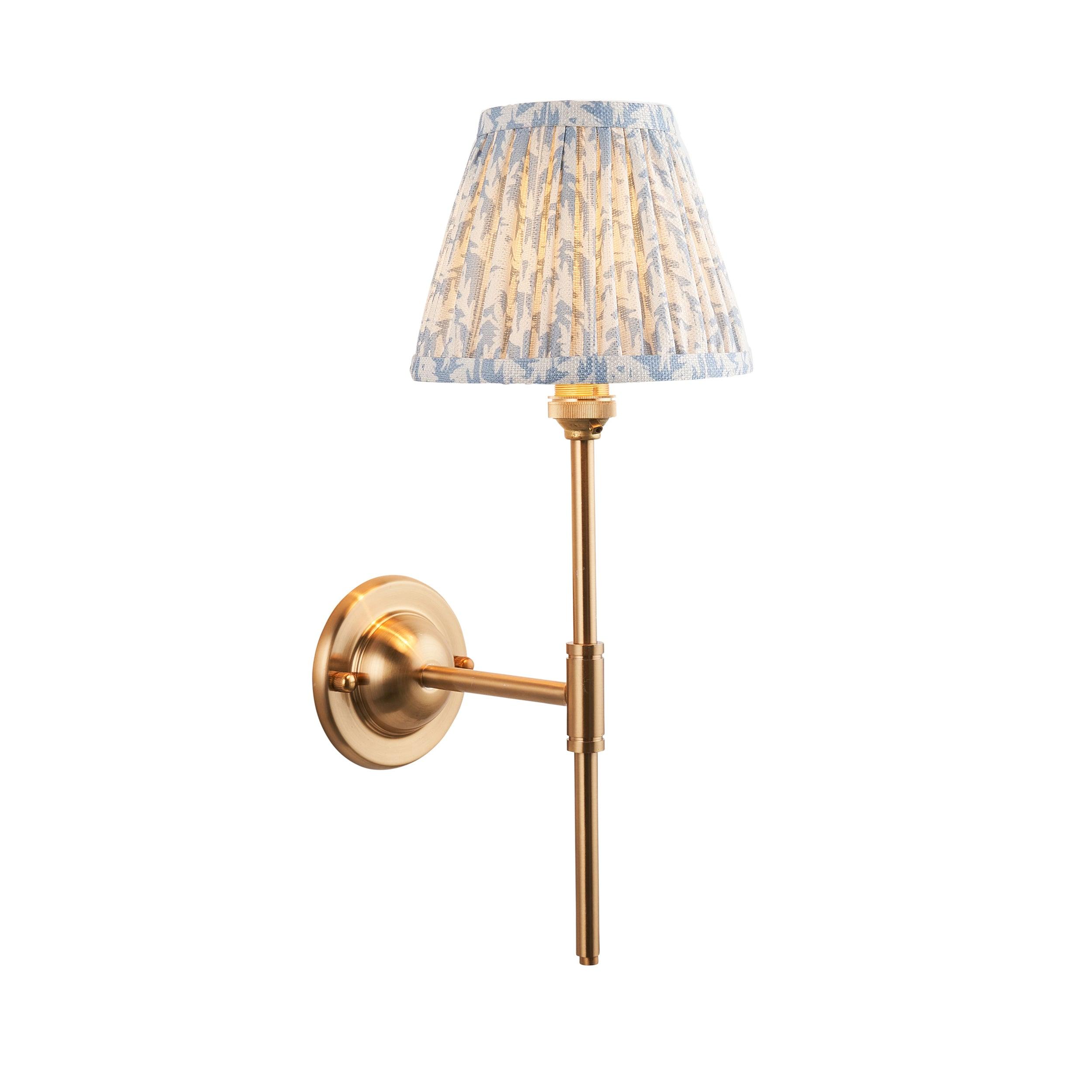 Dome T Bar Brass Wall Light & Leaf 16cm Shell Bay Blue Shade