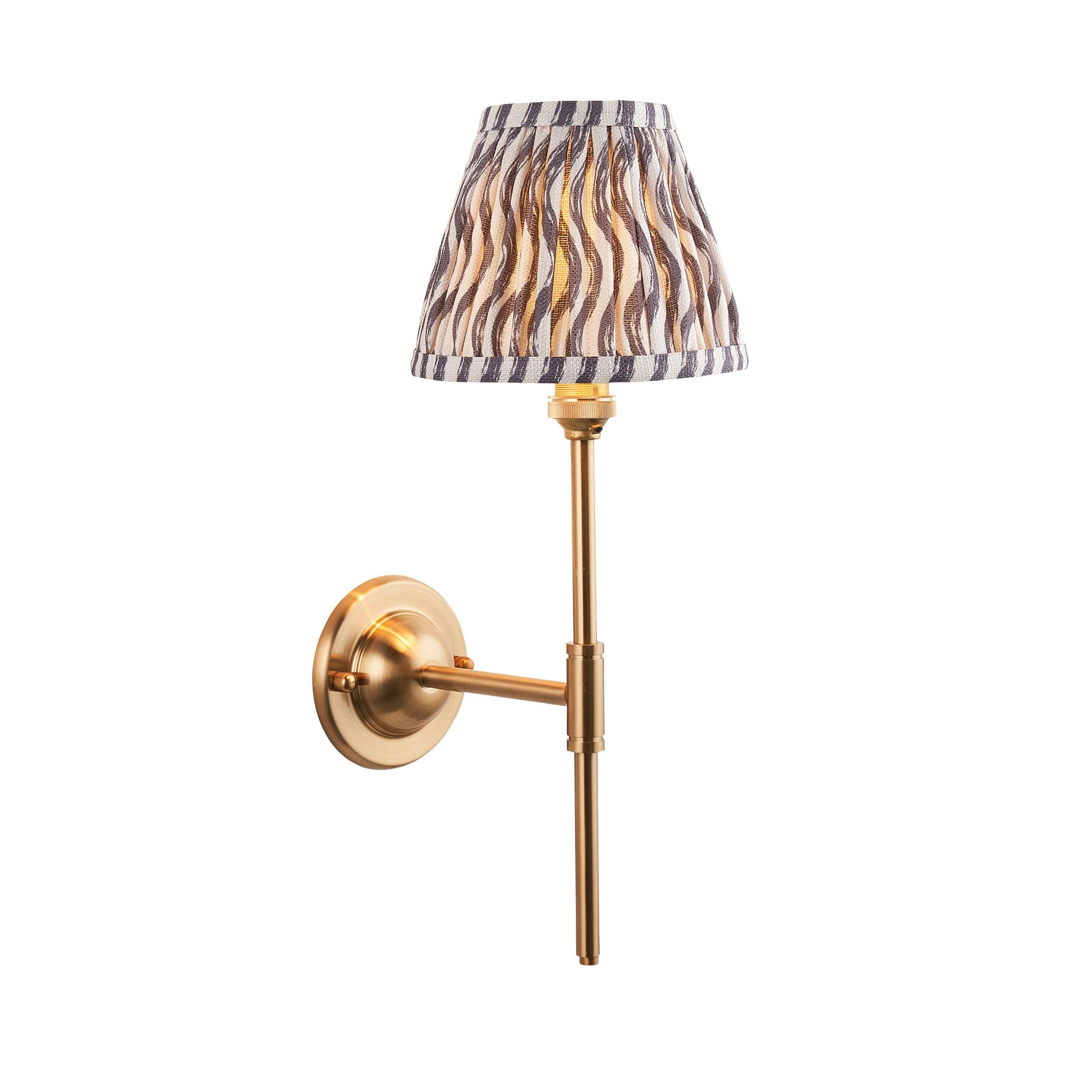 Dome T Bar Brass Wall Light & Ripple 16cm Pearl Grey Shade