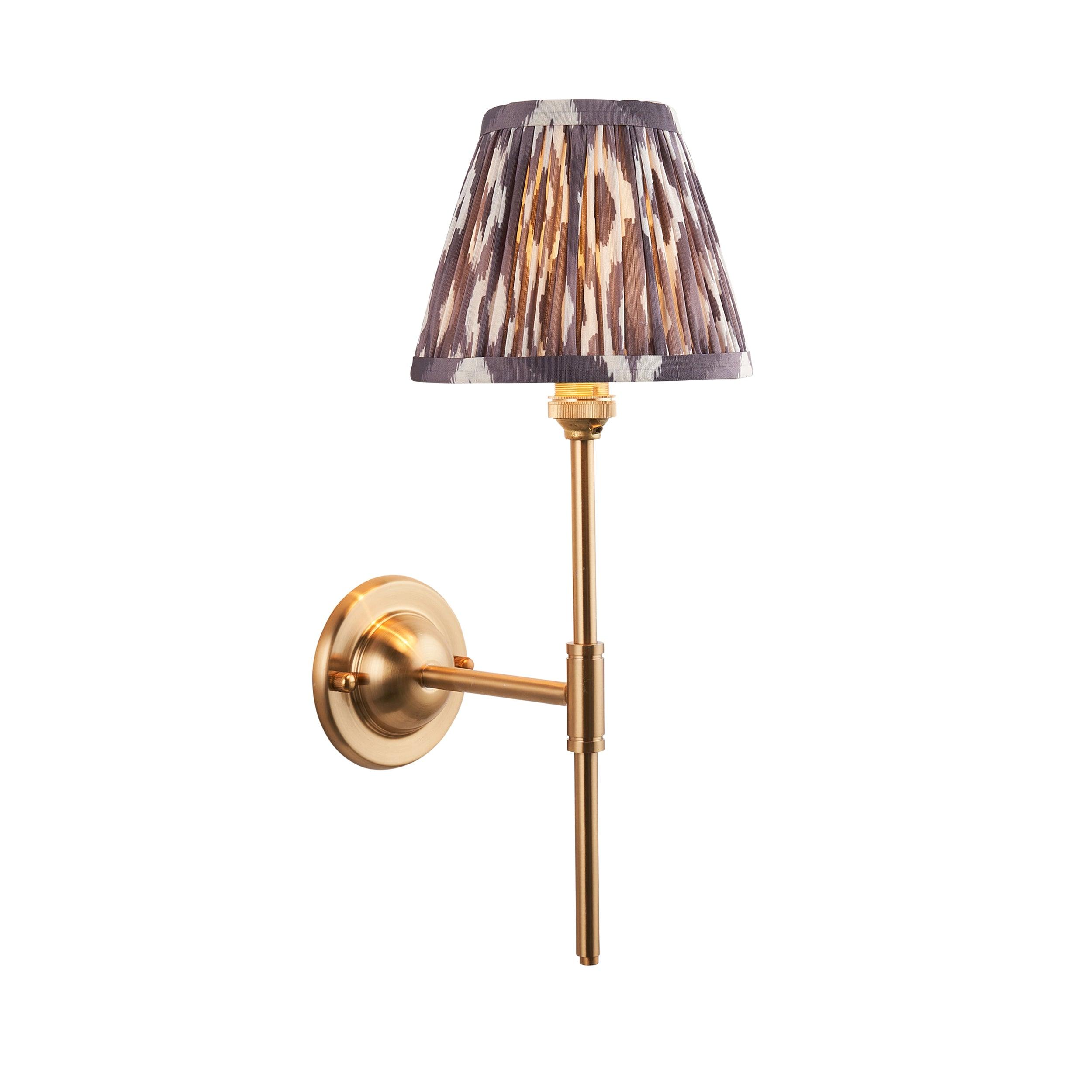 Dome T Bar Brass Wall Light & Ikat 16cm Pearl Grey Shade