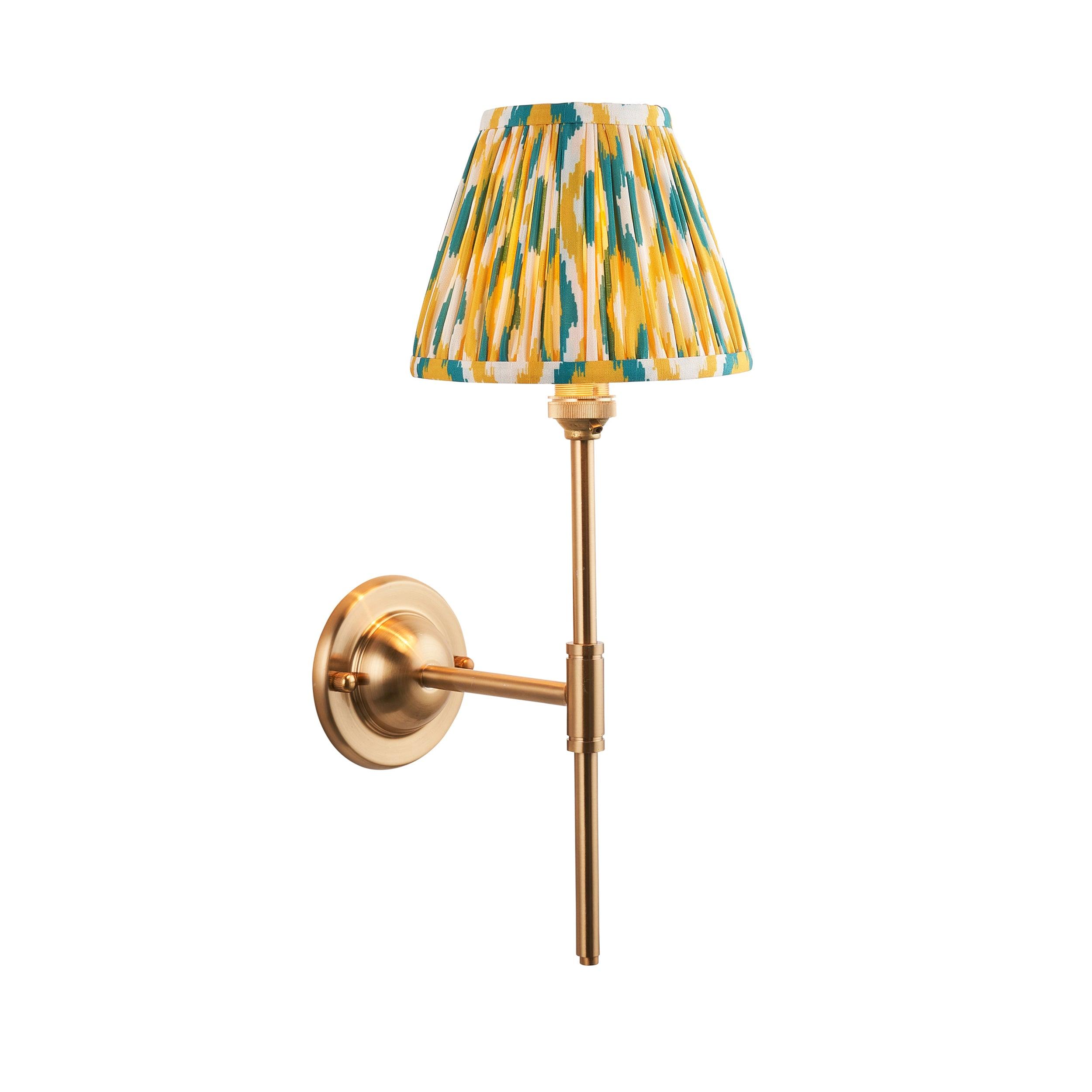 Dome T Bar Brass Wall Light & Ikat 16cm Yellow & Jade Shade