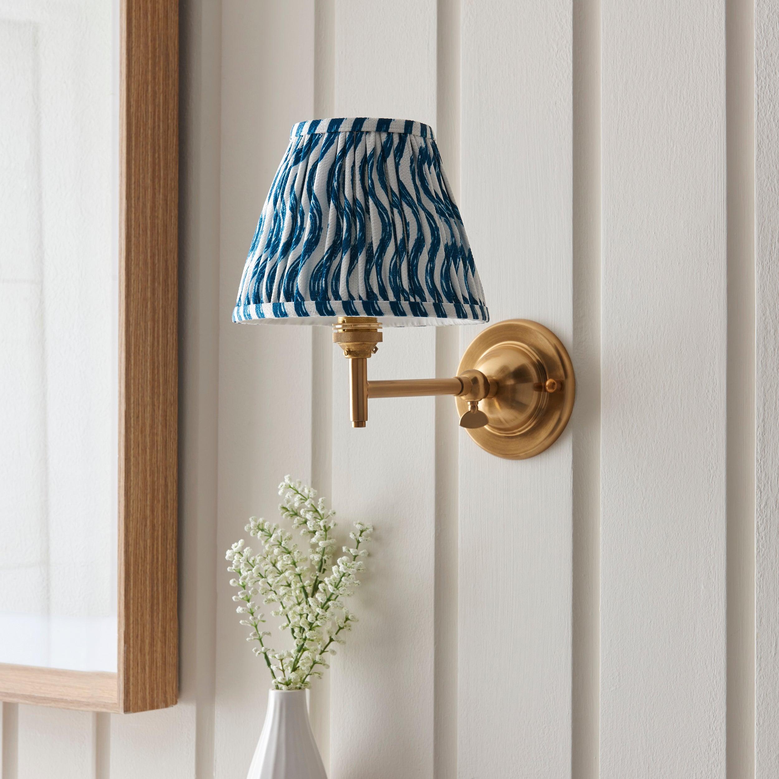 Dome Fold Brass Wall Light Fold & Ripple 16cm Marlin Blue Shade