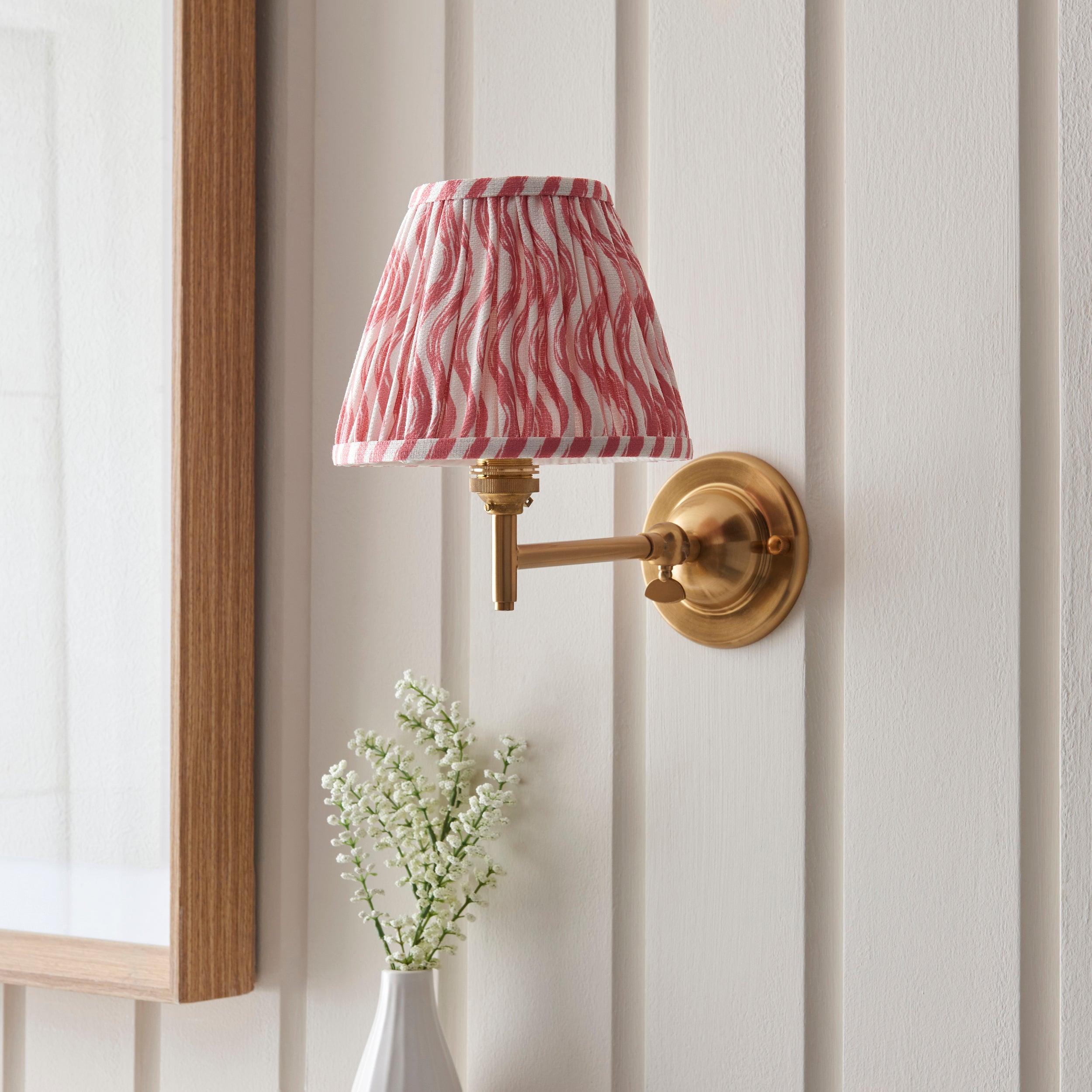 Dome Fold Brass Wall Light Fold & Ripple 16cm Coral Pink Shade