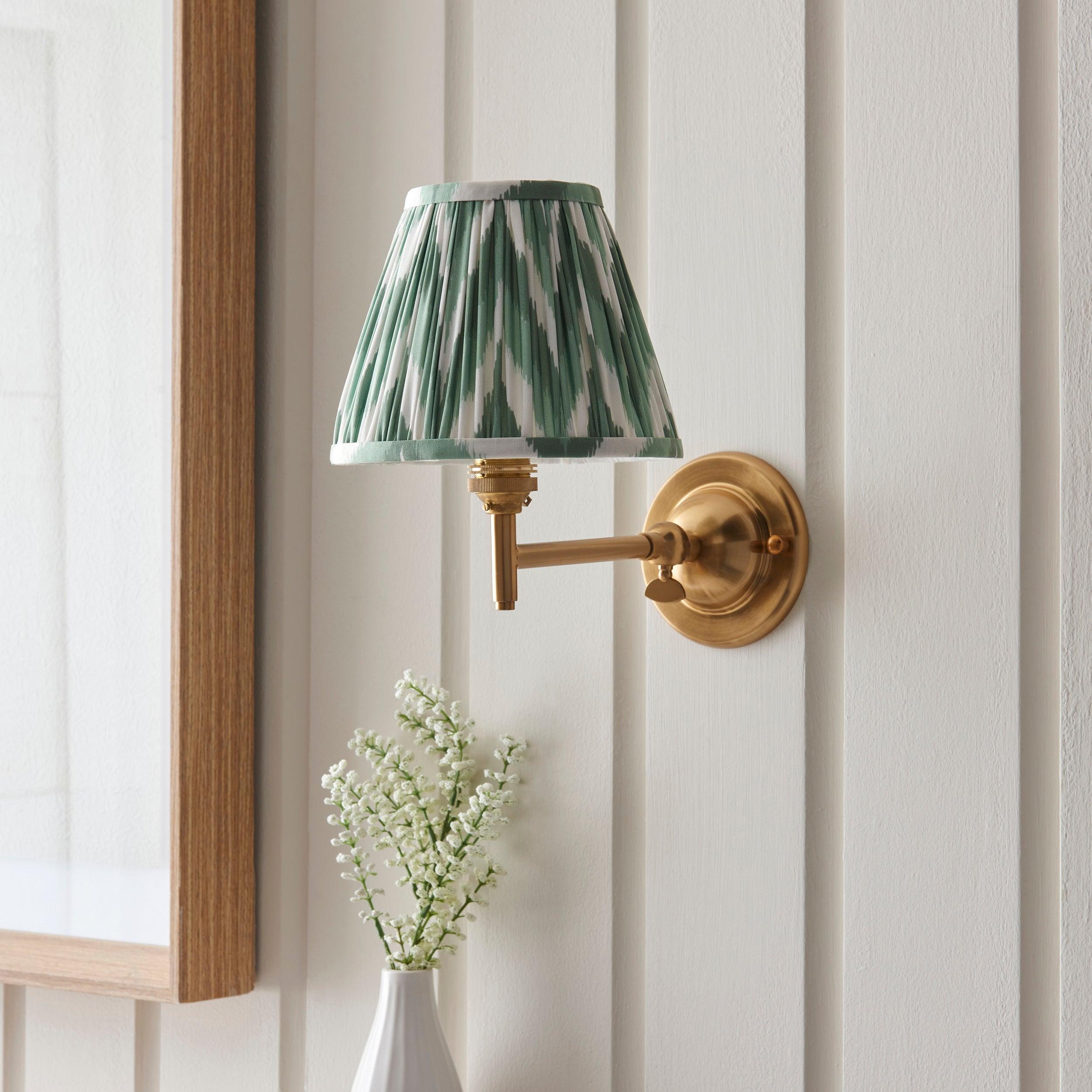 Dome Fold Brass Wall Light Fold & Zigzag 16cm Cotswold Green Shade