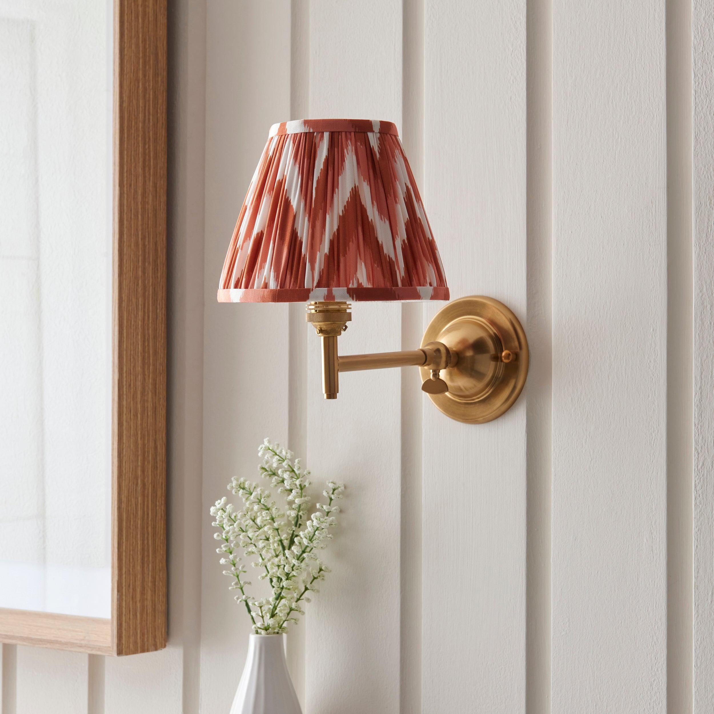 Dome Fold Brass Wall Light Fold & Zigzag 16cm Apricot Orange Shade
