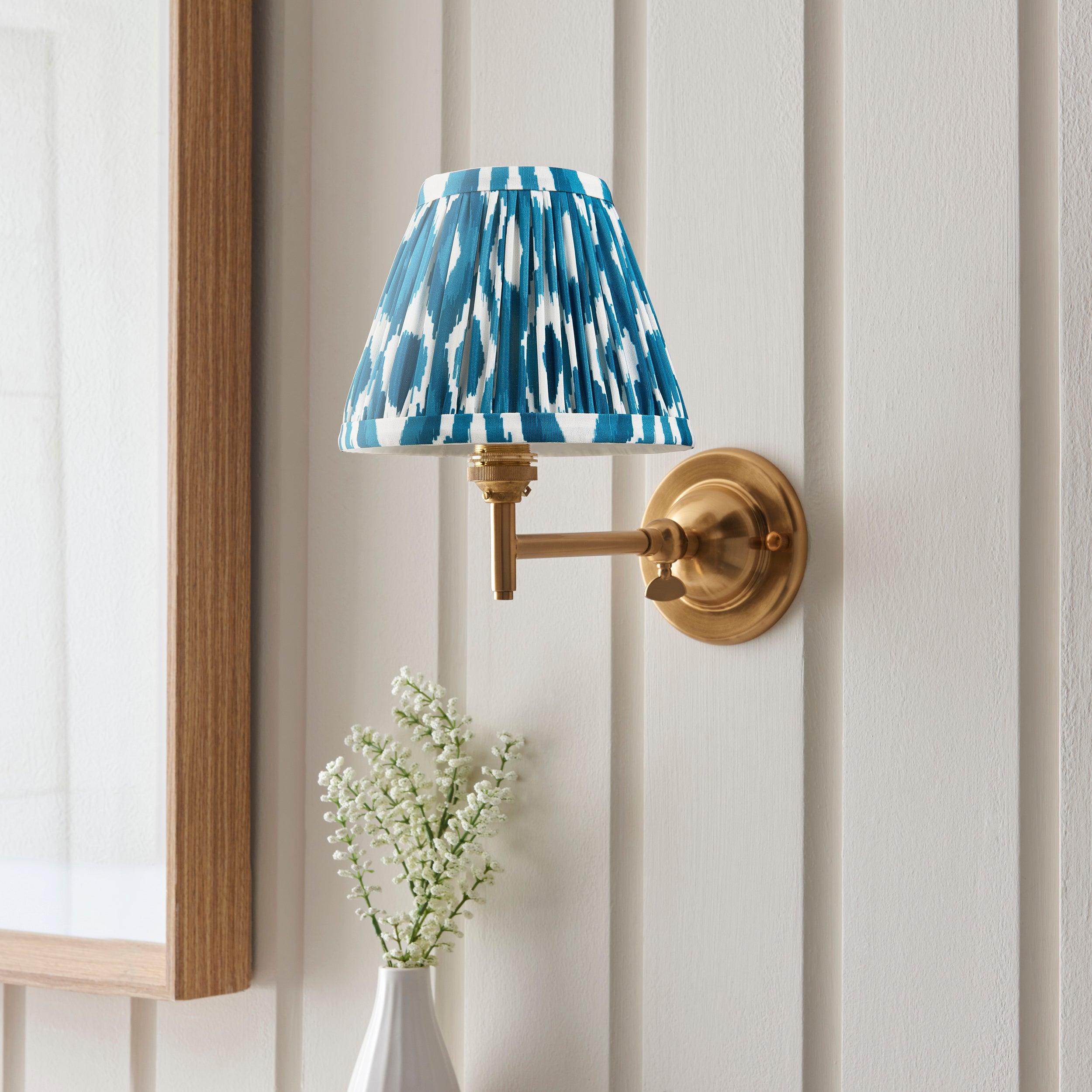 Dome Fold Brass Wall Light Fold & Ikat 16cm Marlin Blue Shade