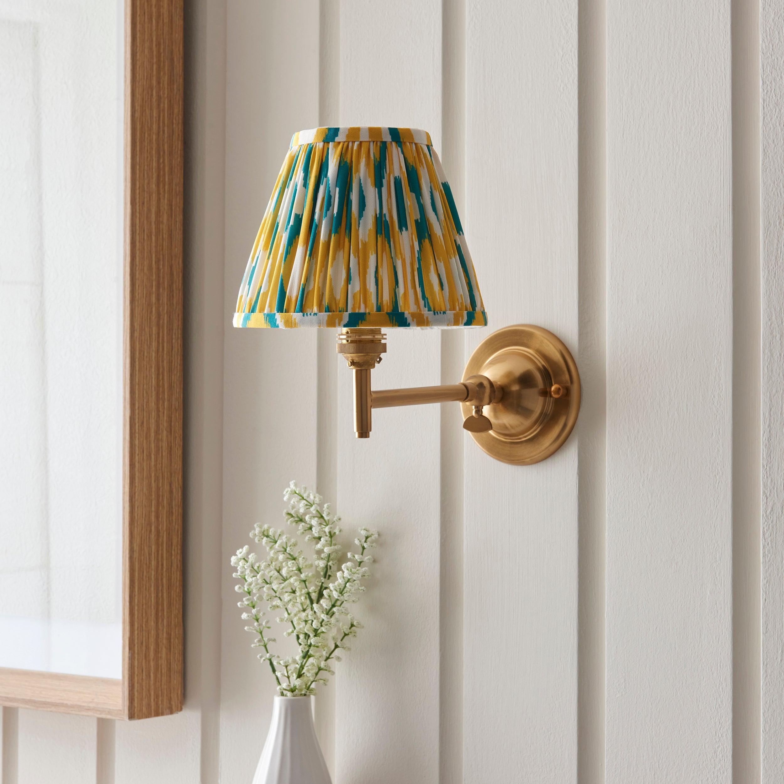 Dome Fold Brass Wall Light Fold & Ikat 16cm Yellow & Jade Shade