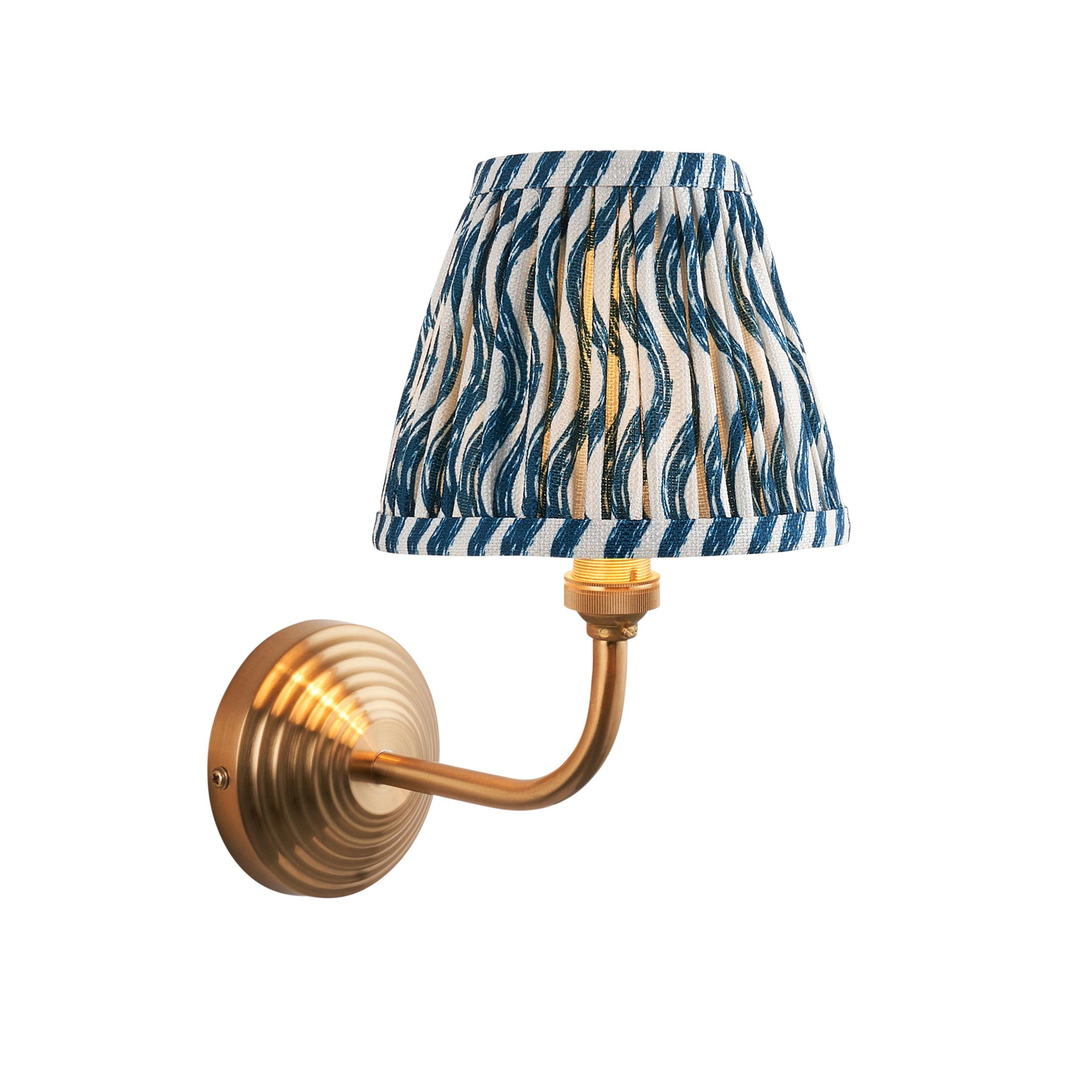 Obelisk Arc Brass Wall Light & Ripple 16cm Marlin Blue Shade