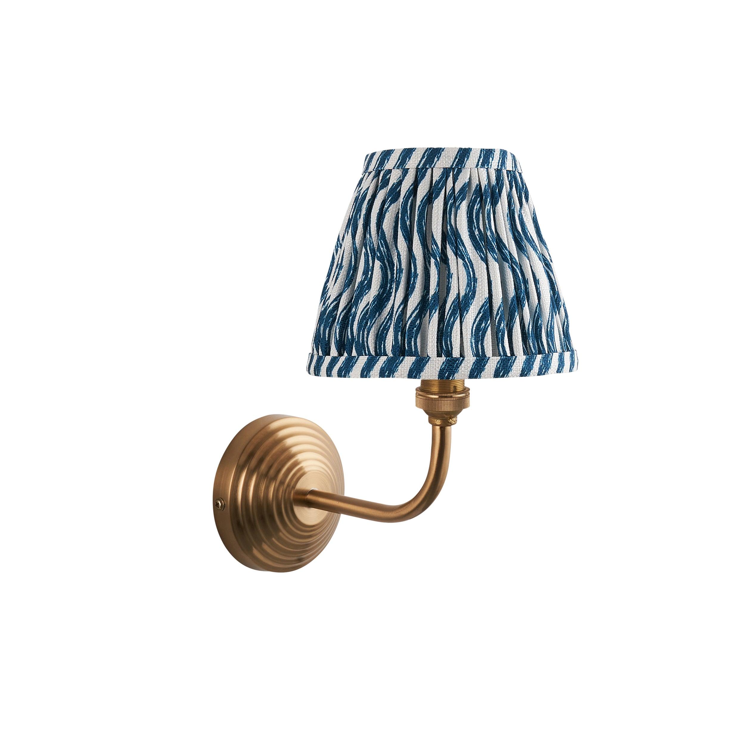 Obelisk Arc Brass Wall Light & Ripple 16cm Marlin Blue Shade