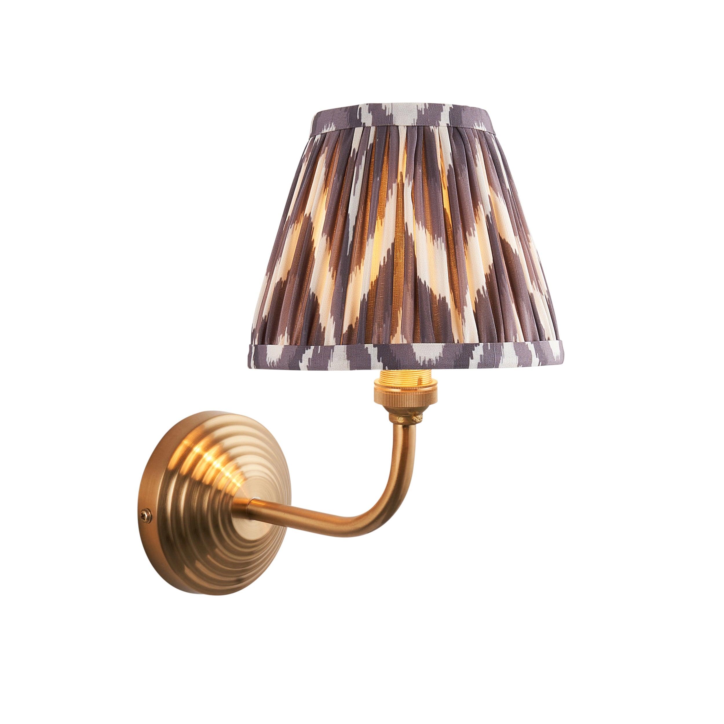 Obelisk Arc Brass Wall Light & Zigzag 16cm Pearl Grey Shade
