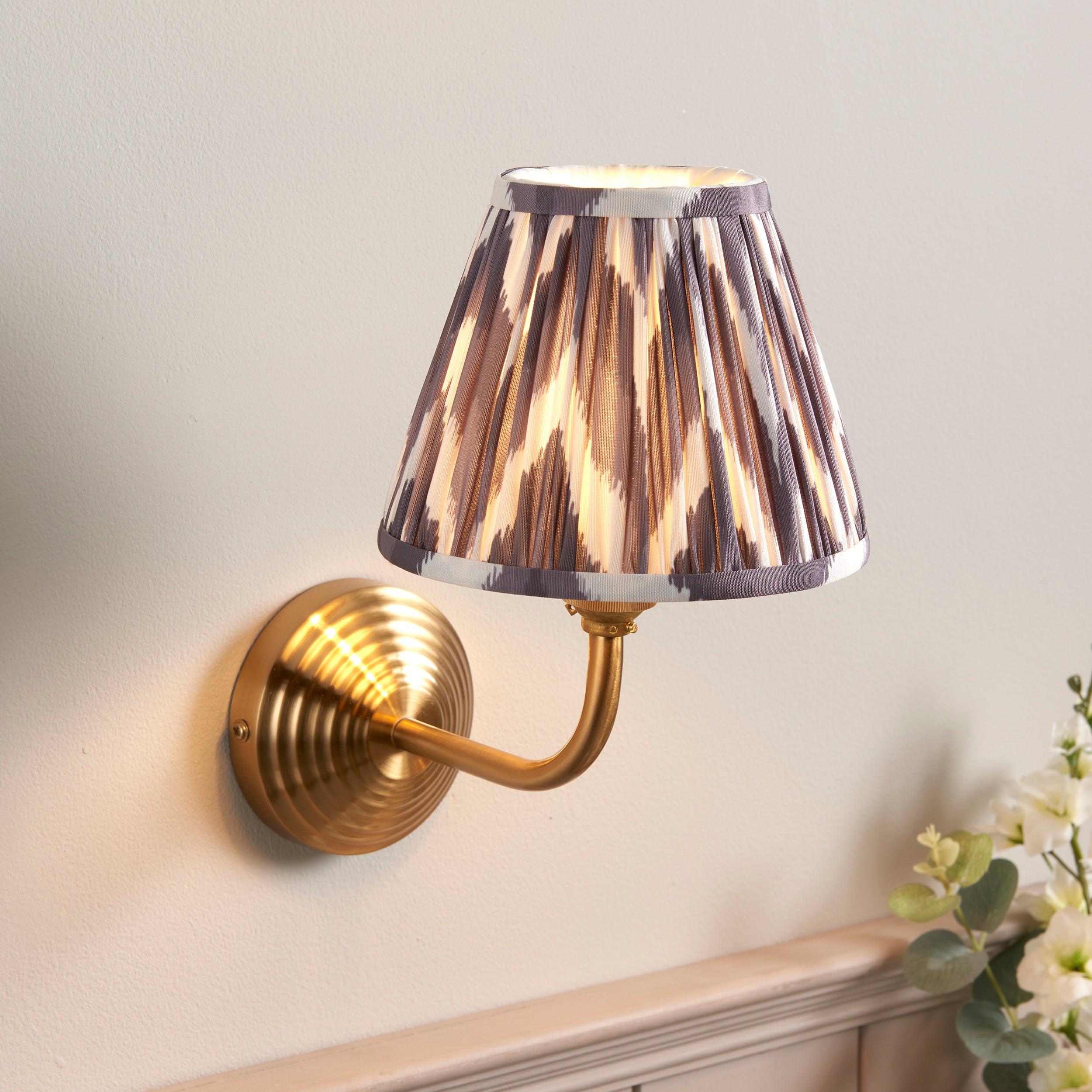Obelisk Arc Brass Wall Light & Zigzag 16cm Pearl Grey Shade