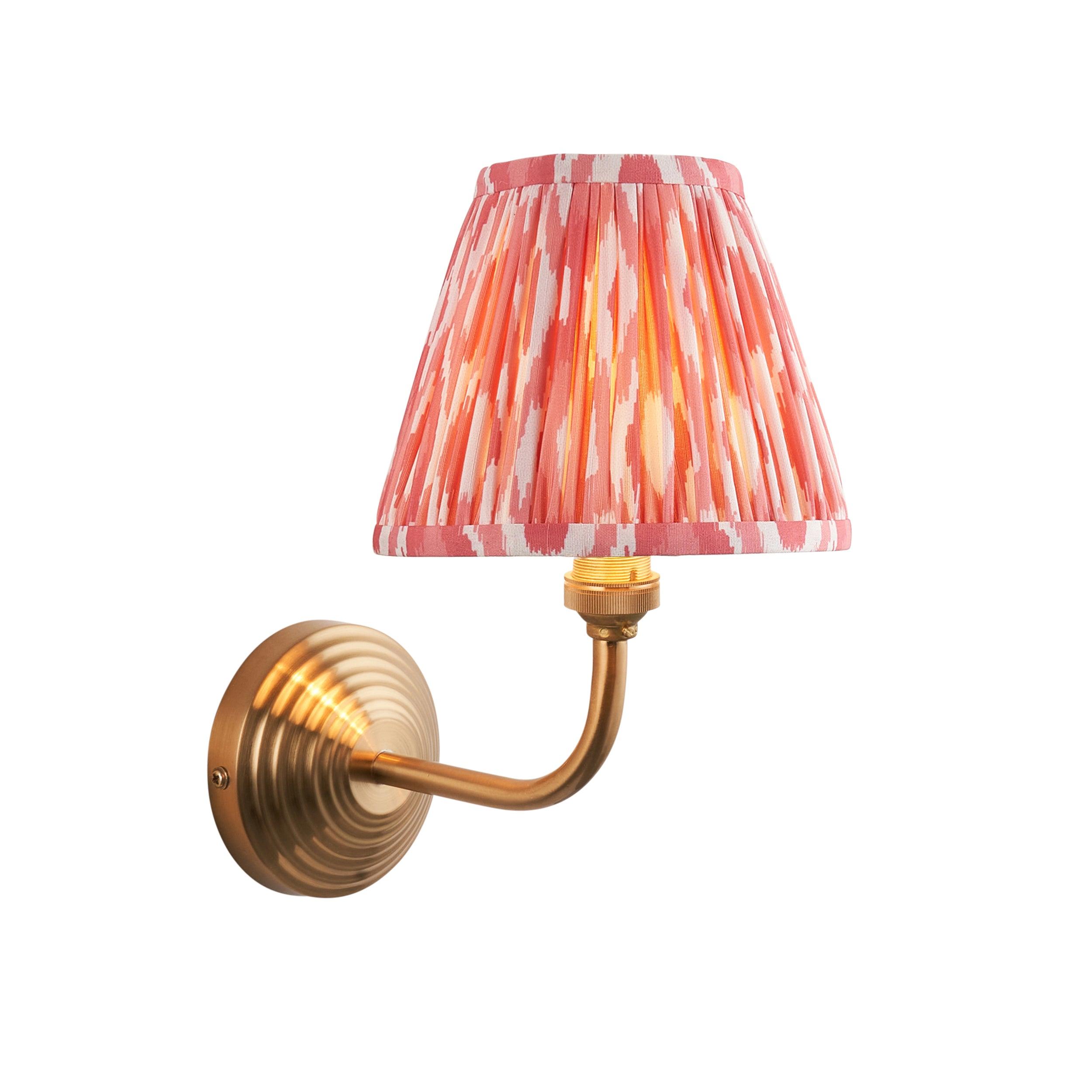 Obelisk Arc Brass Wall Light & Ikat 16cm Coral Pink Shade