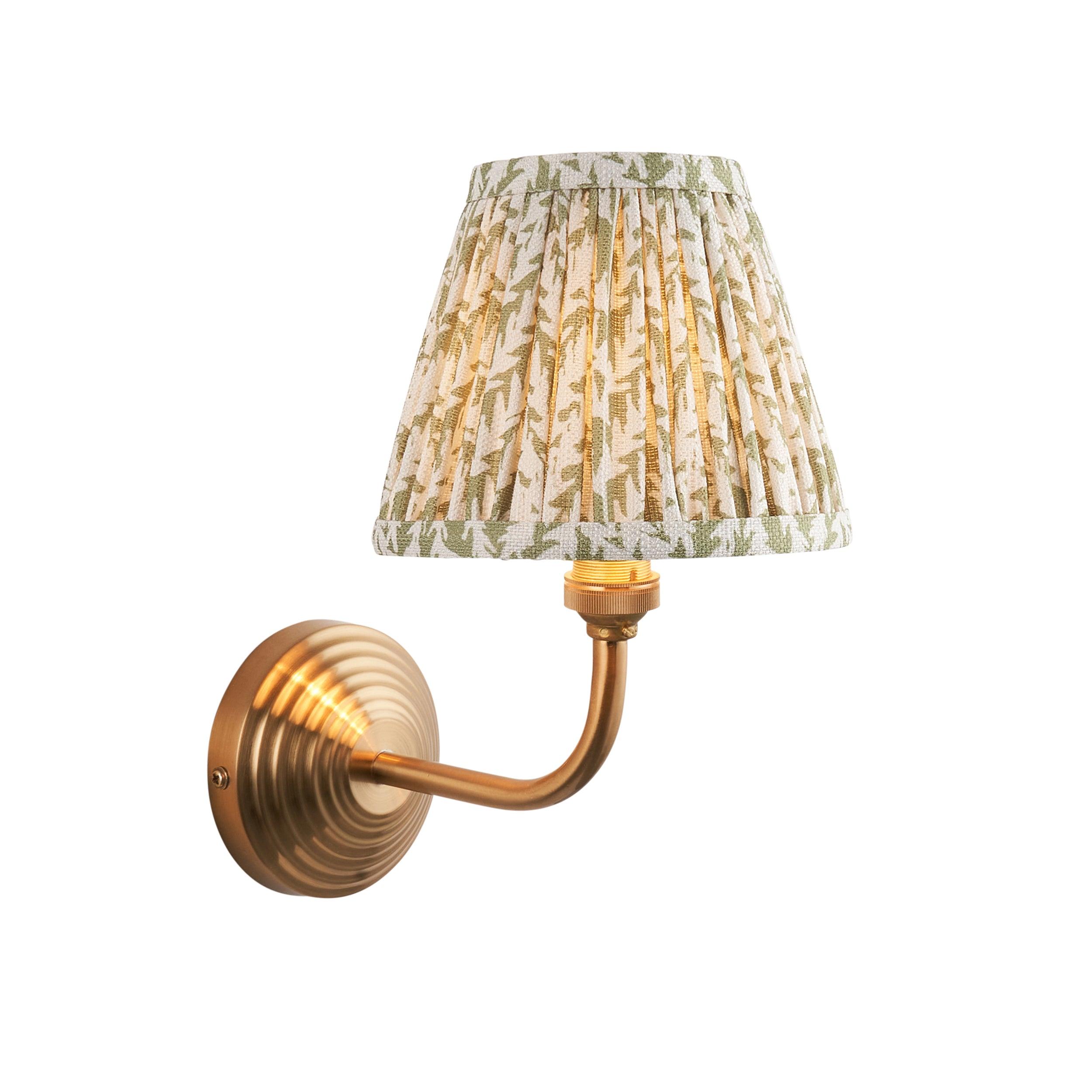 Obelisk Arc Brass Wall Light & Leaf 16cm Herb Garden Green Shade