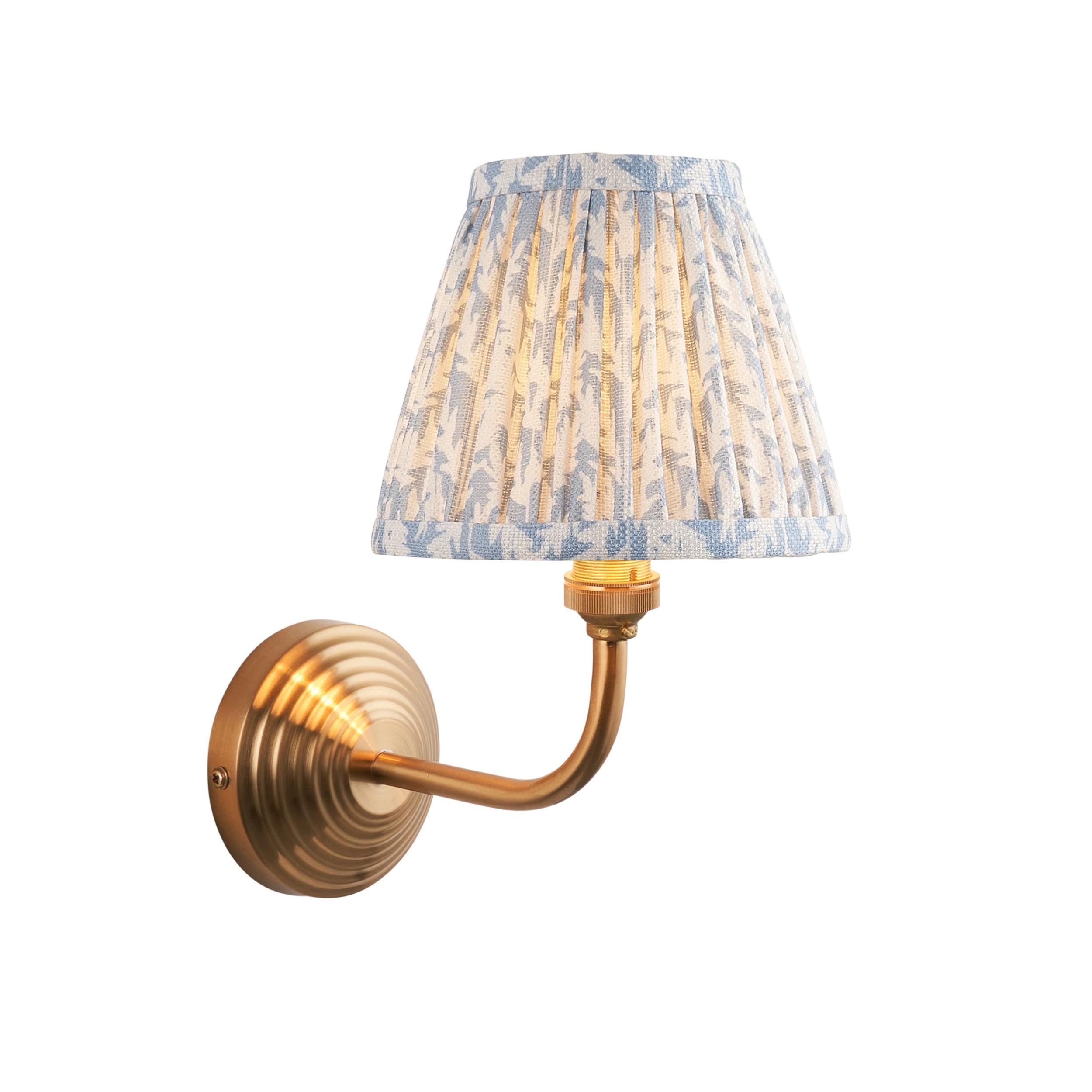 Obelisk Arc Brass Wall Light & Leaf 16cm Shell Bay Blue Shade