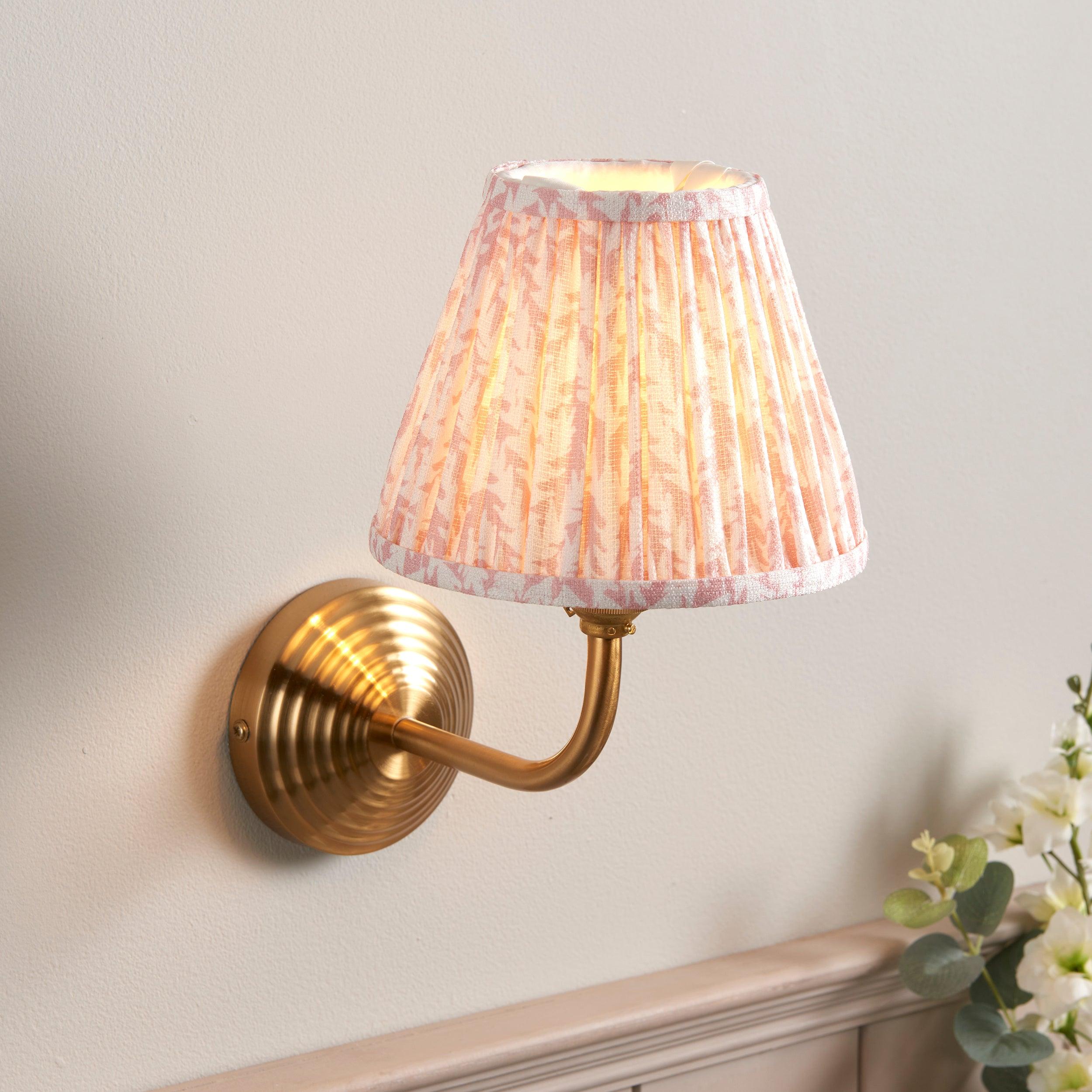 Obelisk Arc Brass Wall Light & Leaf 16cm Peachy keen Shade