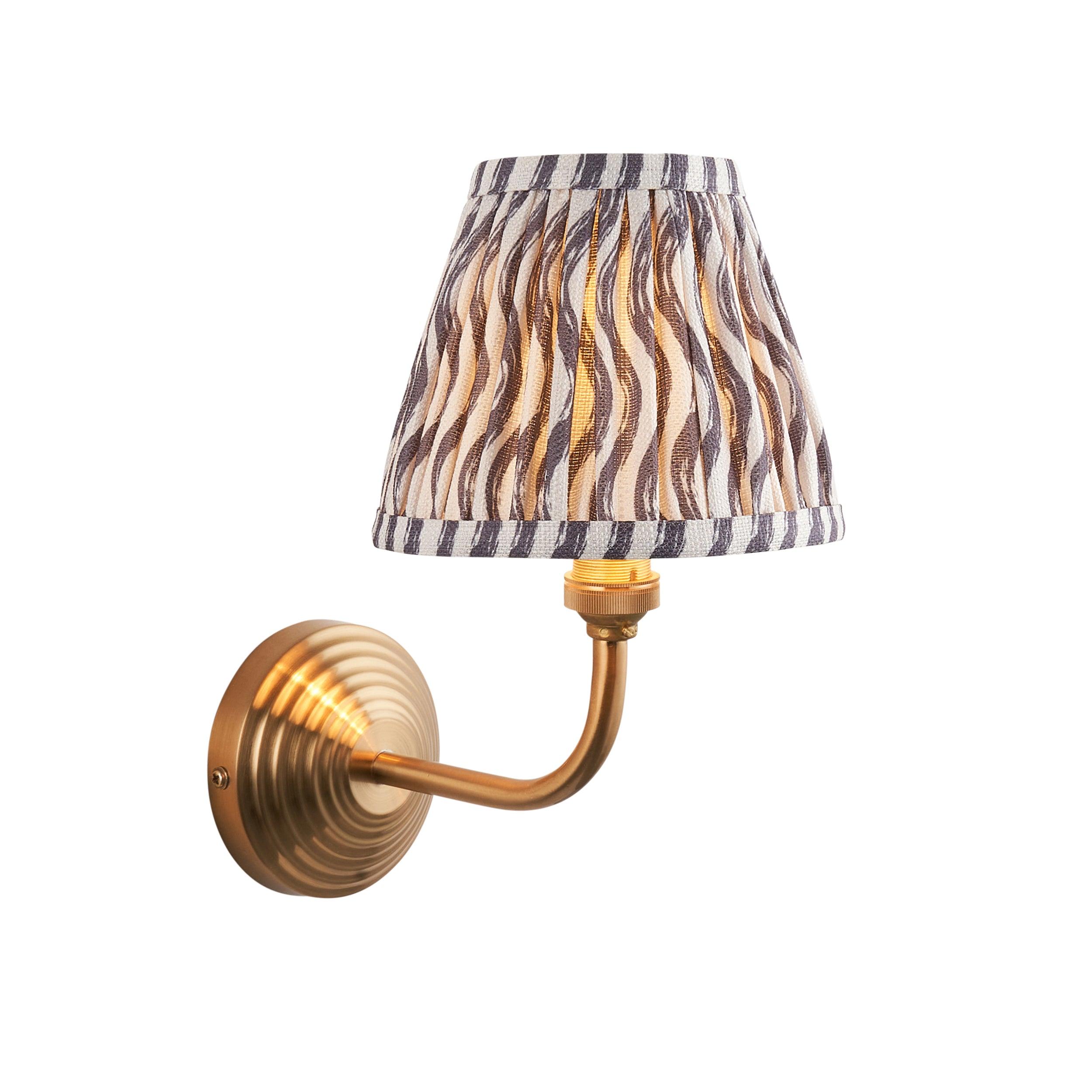 Obelisk Arc Brass Wall Light & Ripple 16cm Pearl Grey Shade