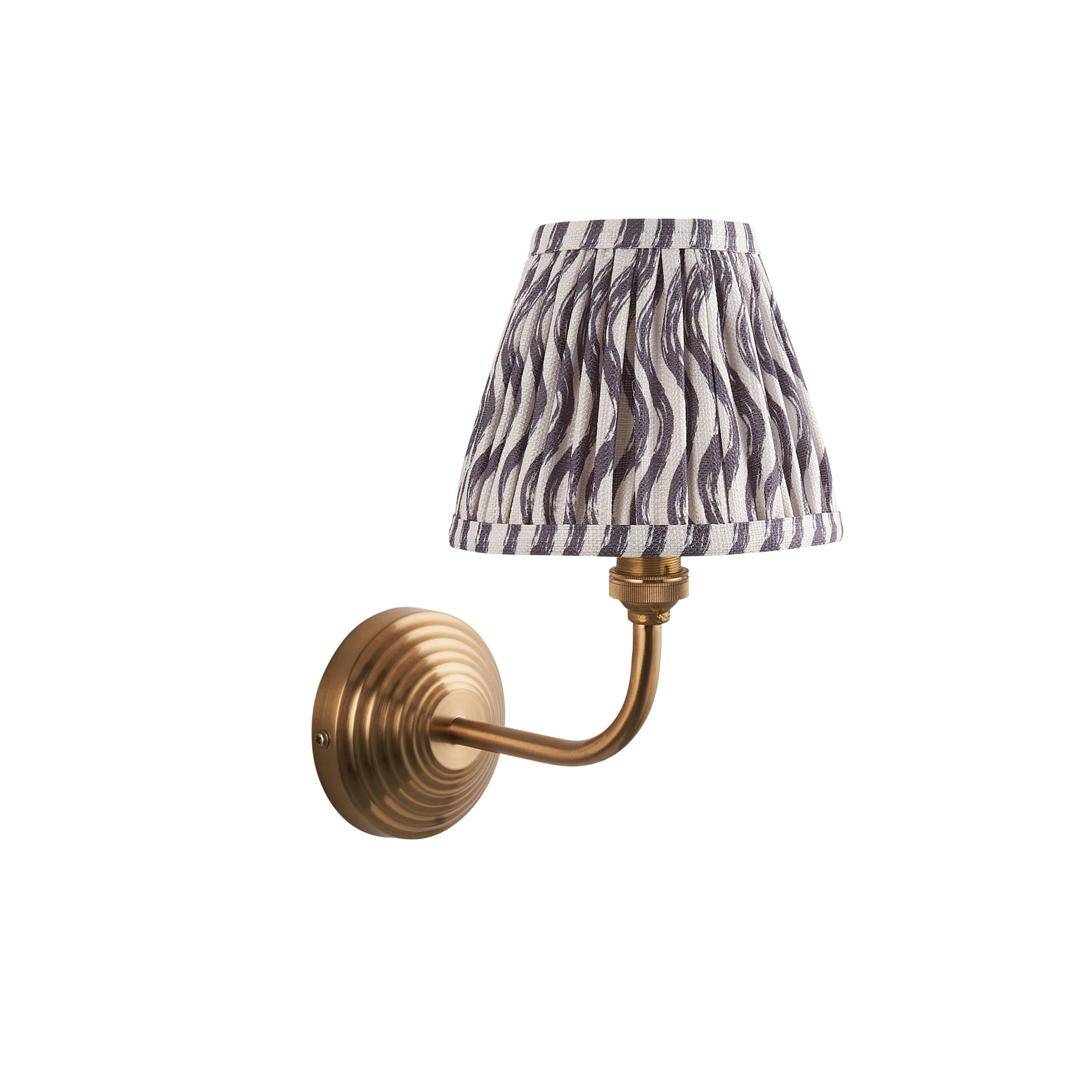 Obelisk Arc Brass Wall Light & Ripple 16cm Pearl Grey Shade