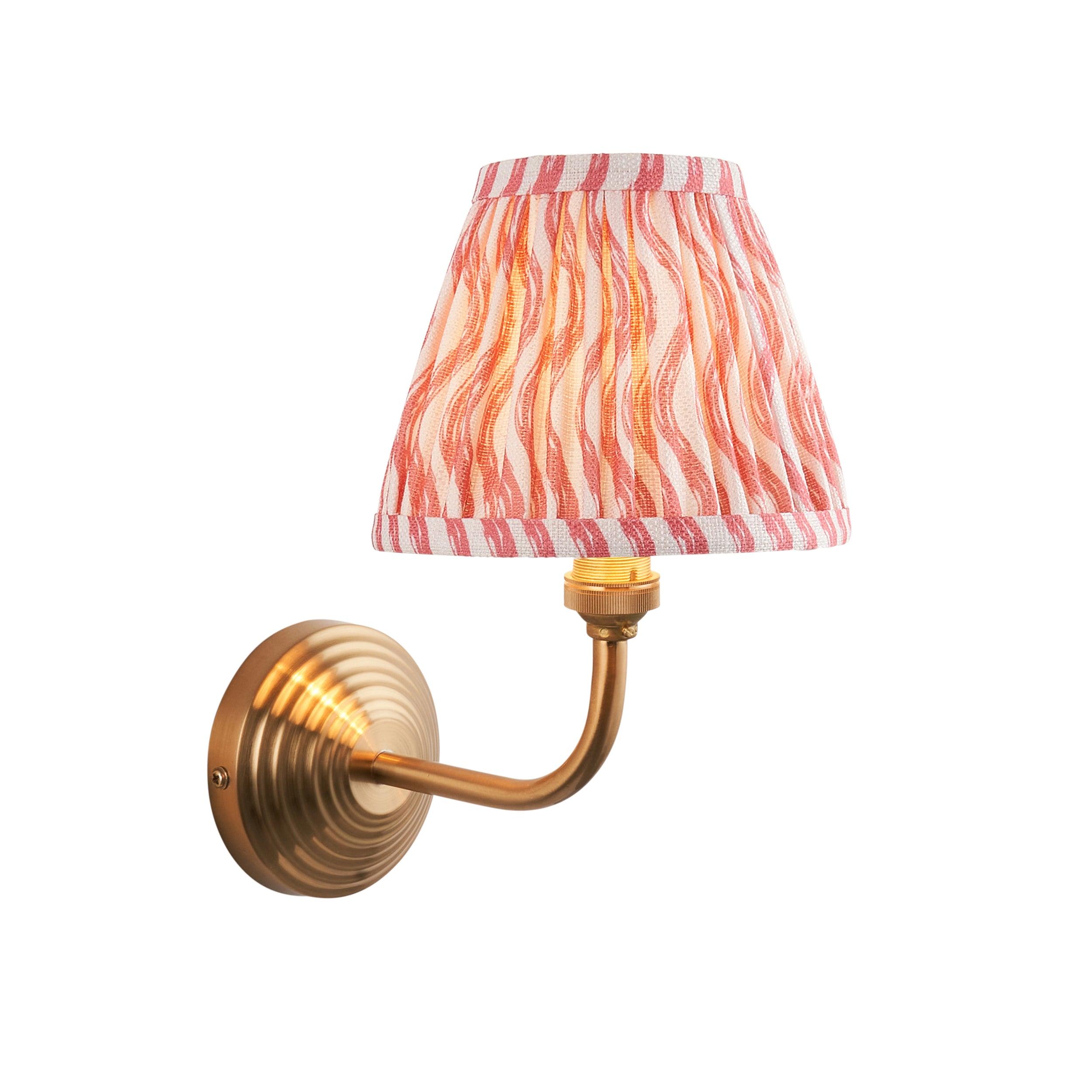 Obelisk Arc Brass Wall Light & Ripple 16cm Coral Pink Shade