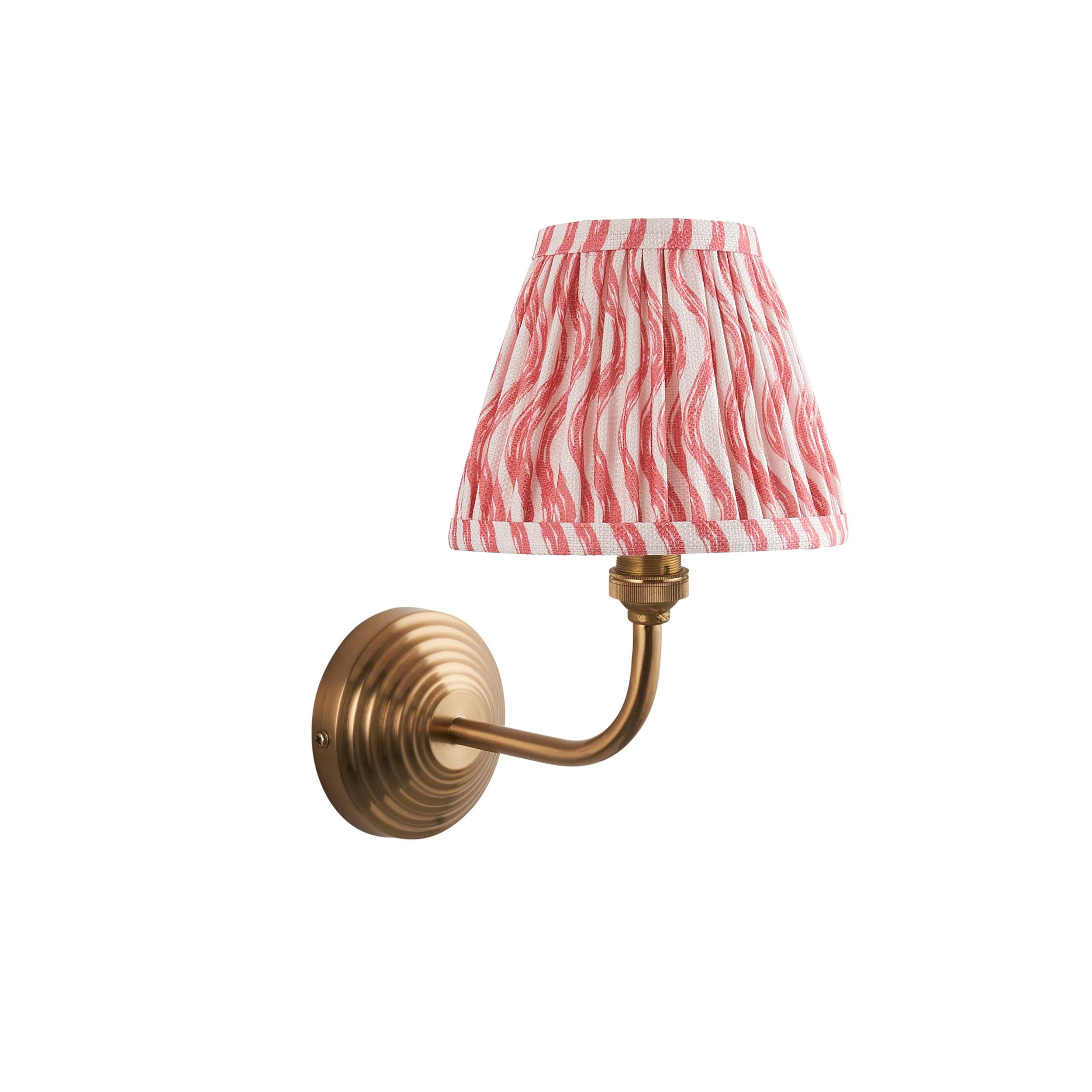 Obelisk Arc Brass Wall Light & Ripple 16cm Coral Pink Shade