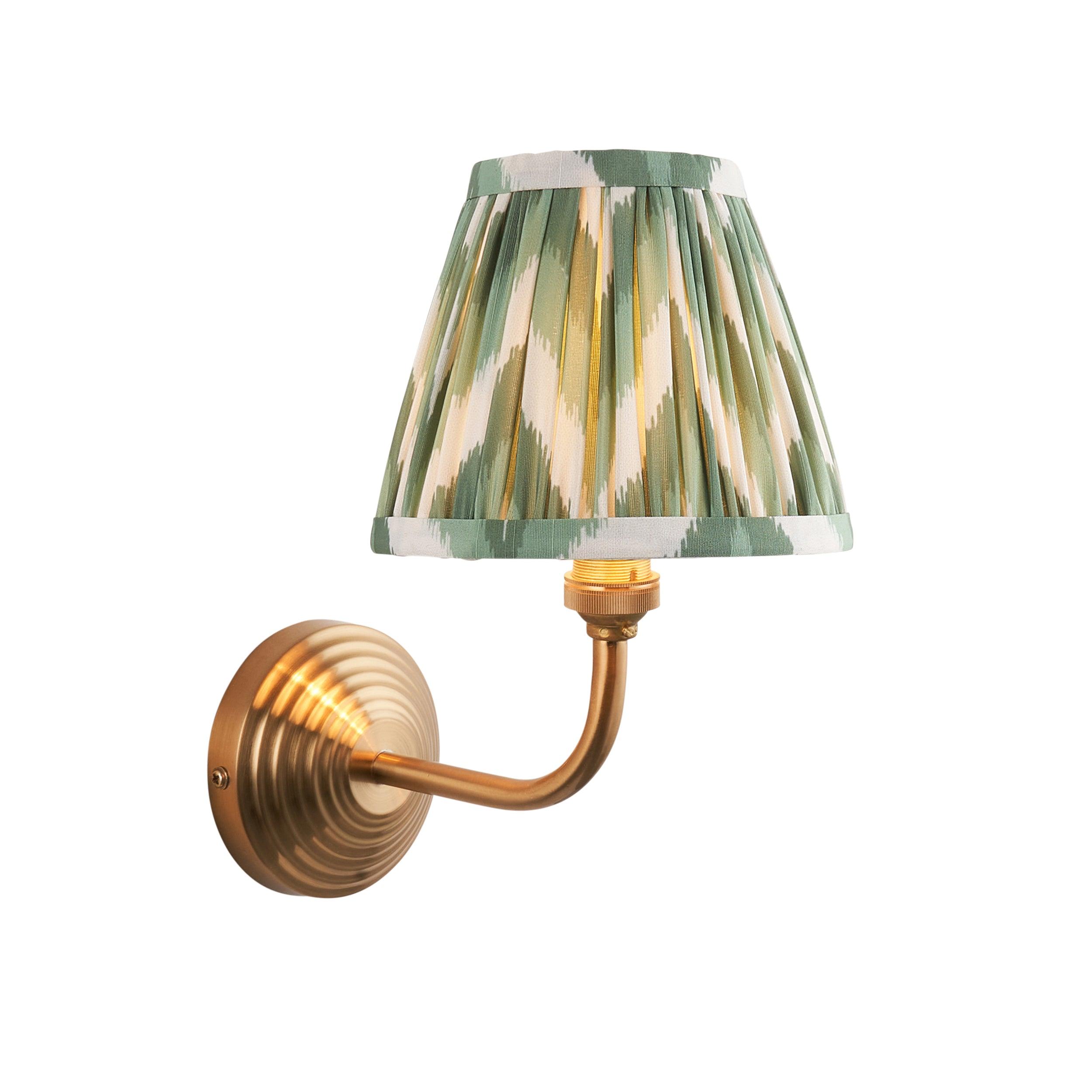 Obelisk Arc Brass Wall Light & Zigzag 16cm Cotswold Green Shade